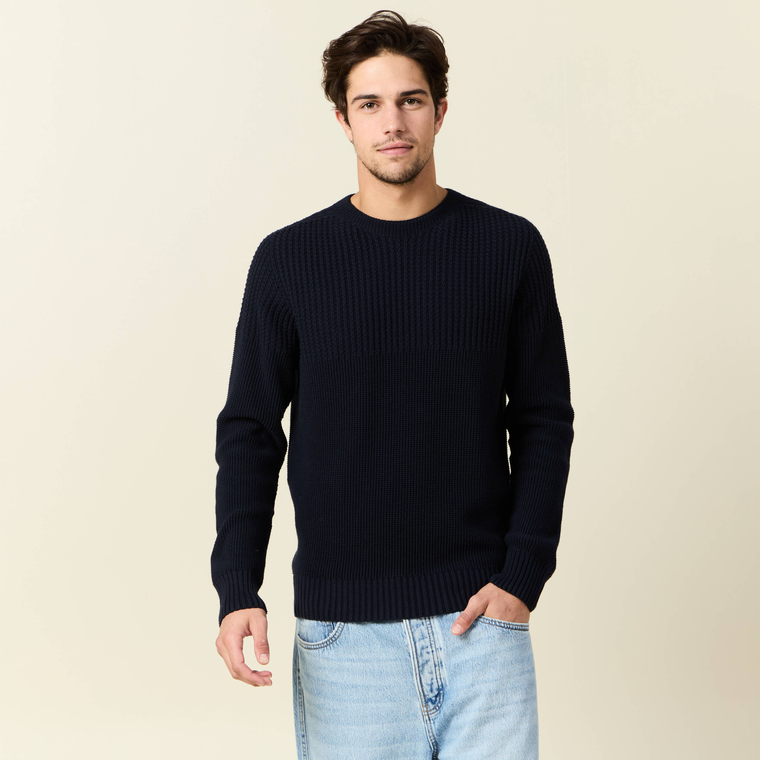 pull manches longues fabrique en france bleu marine homme Pull manches longues fabriqué en France bleu marine homme
