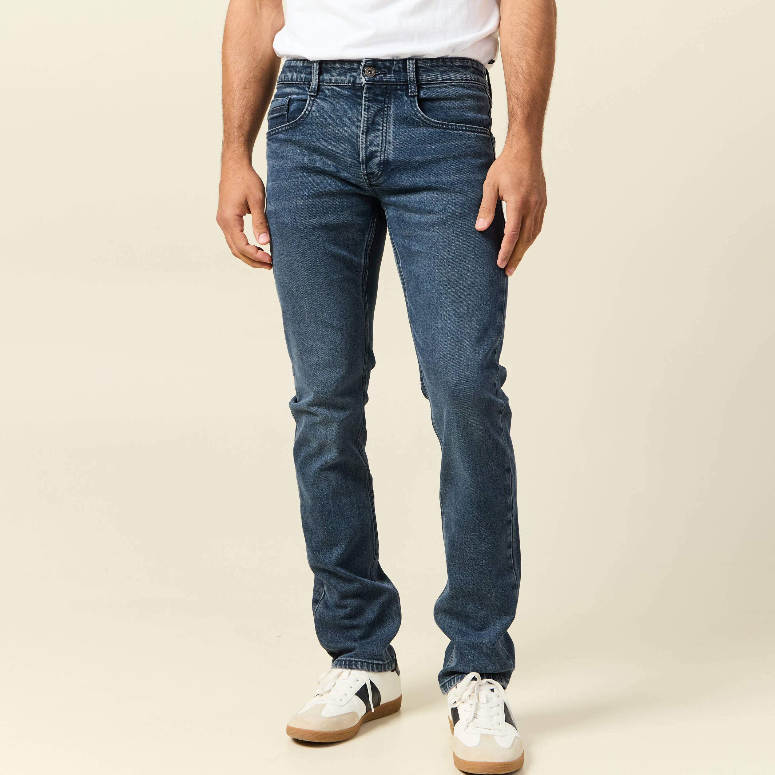 Jeans straight 5 poches denim blue black homme