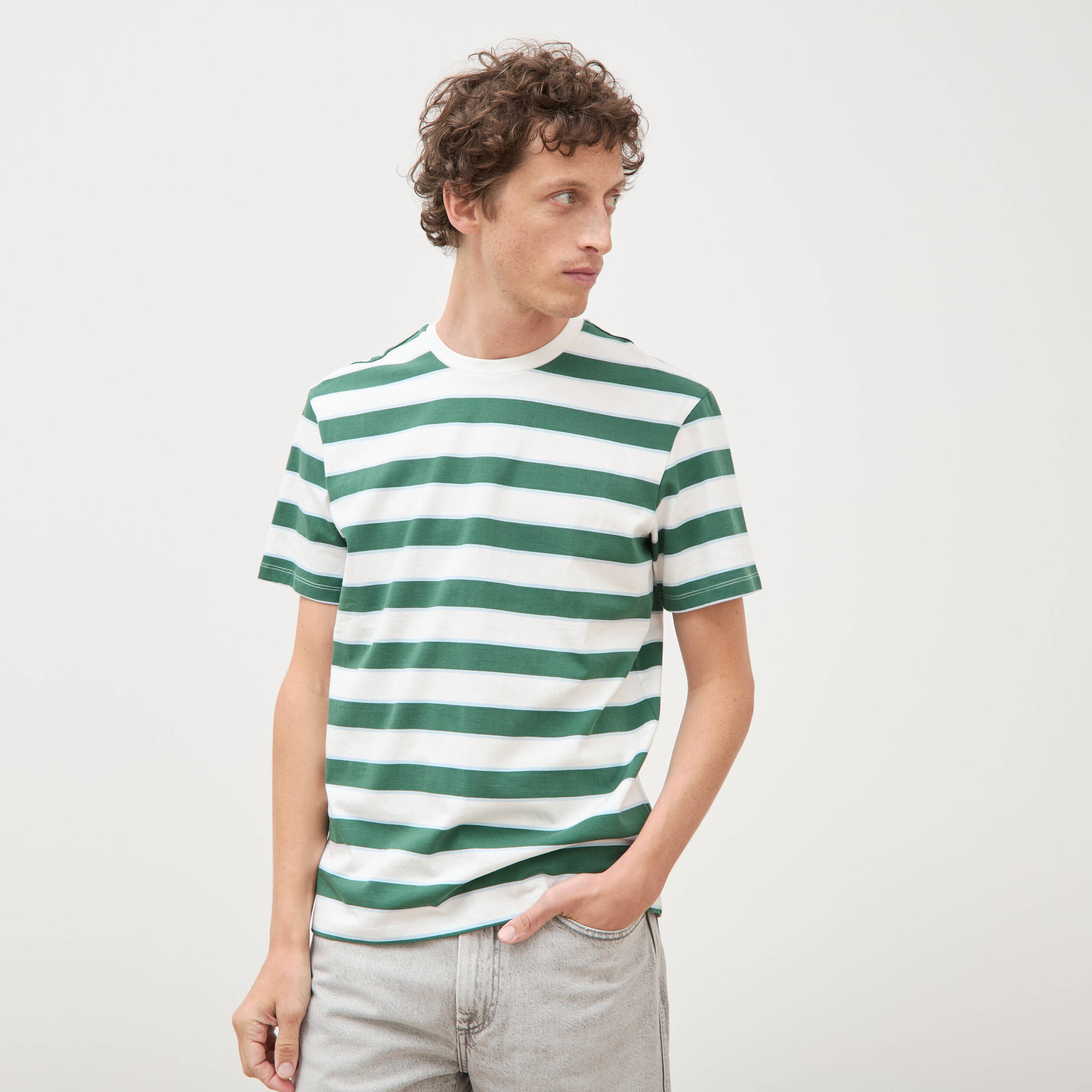 T-shirt ample en coton col rond ecru homme