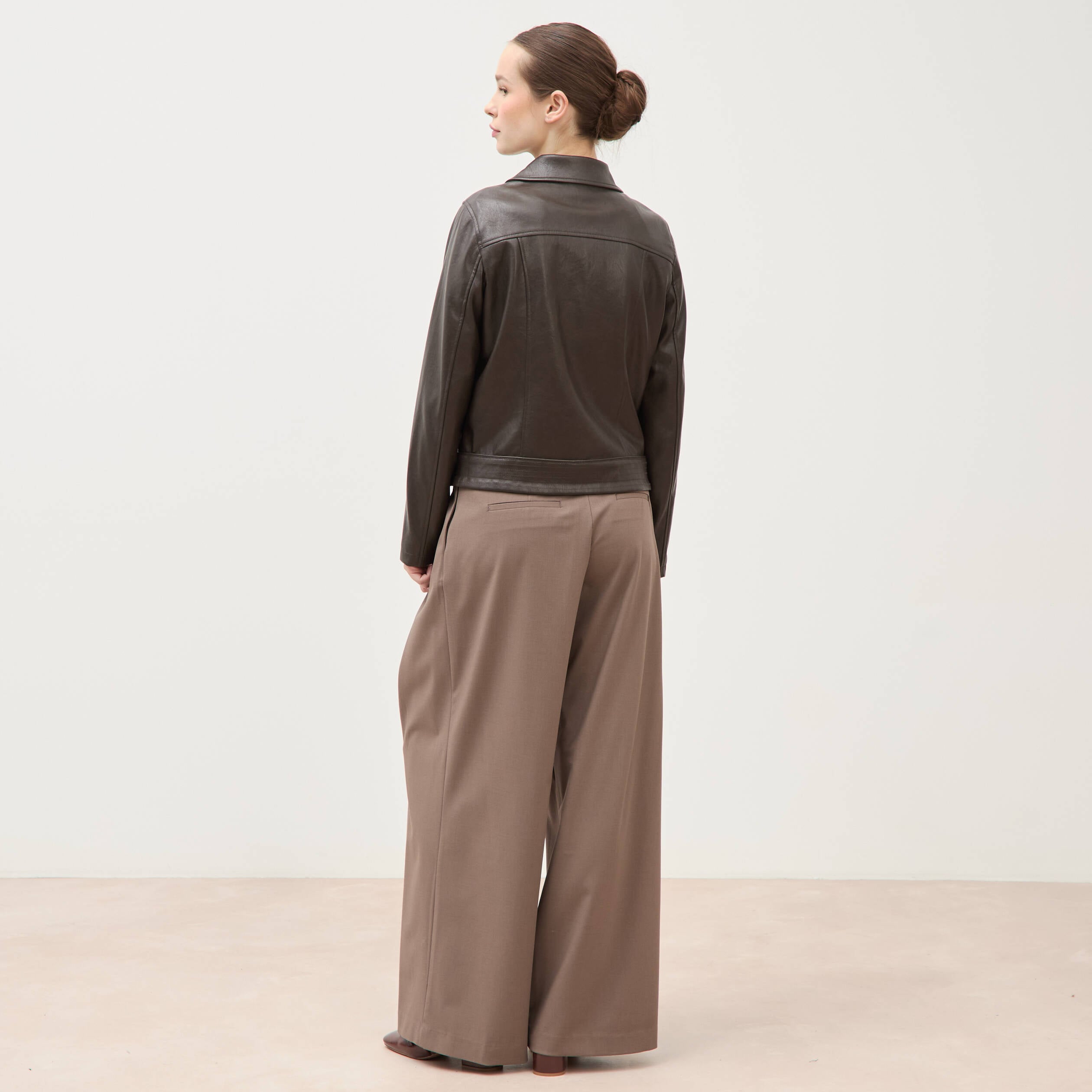 Perfecto manches longues similicuir marron fonc&eacute; femme