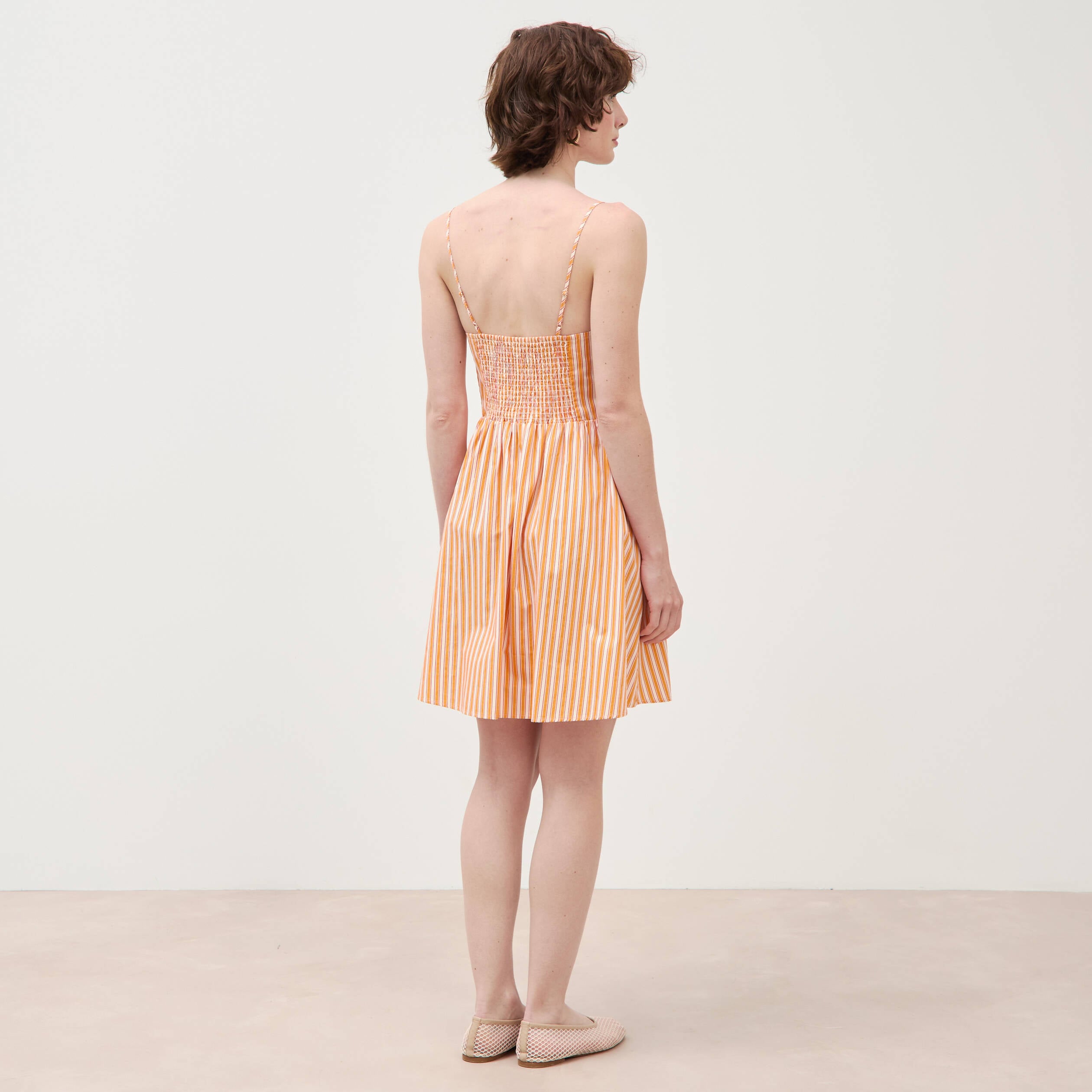 Robe bretelle col c&oelig;ur en coton orange abricot femme