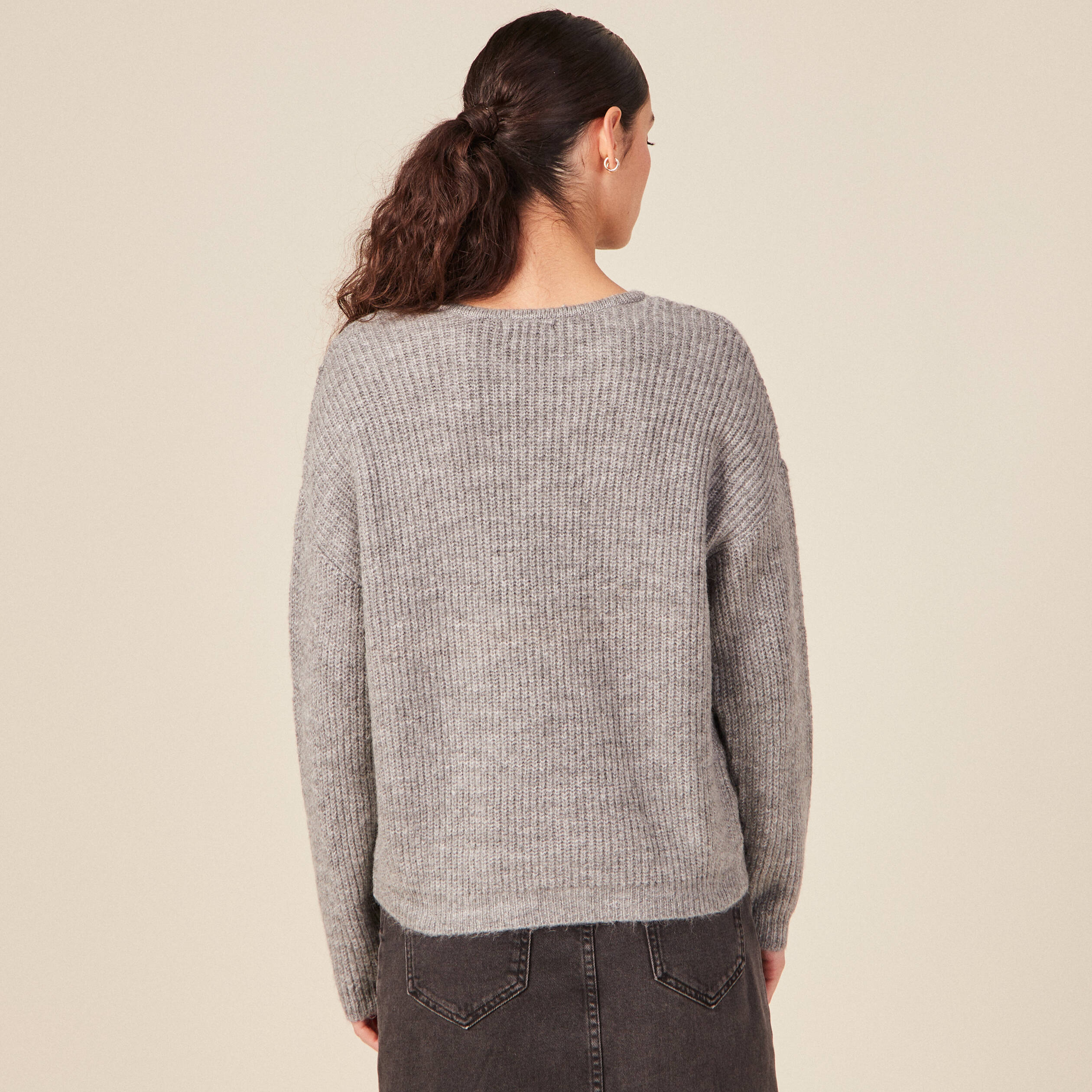 pull manches longues ajoure gris femme Pull manches longues ajouré gris femme