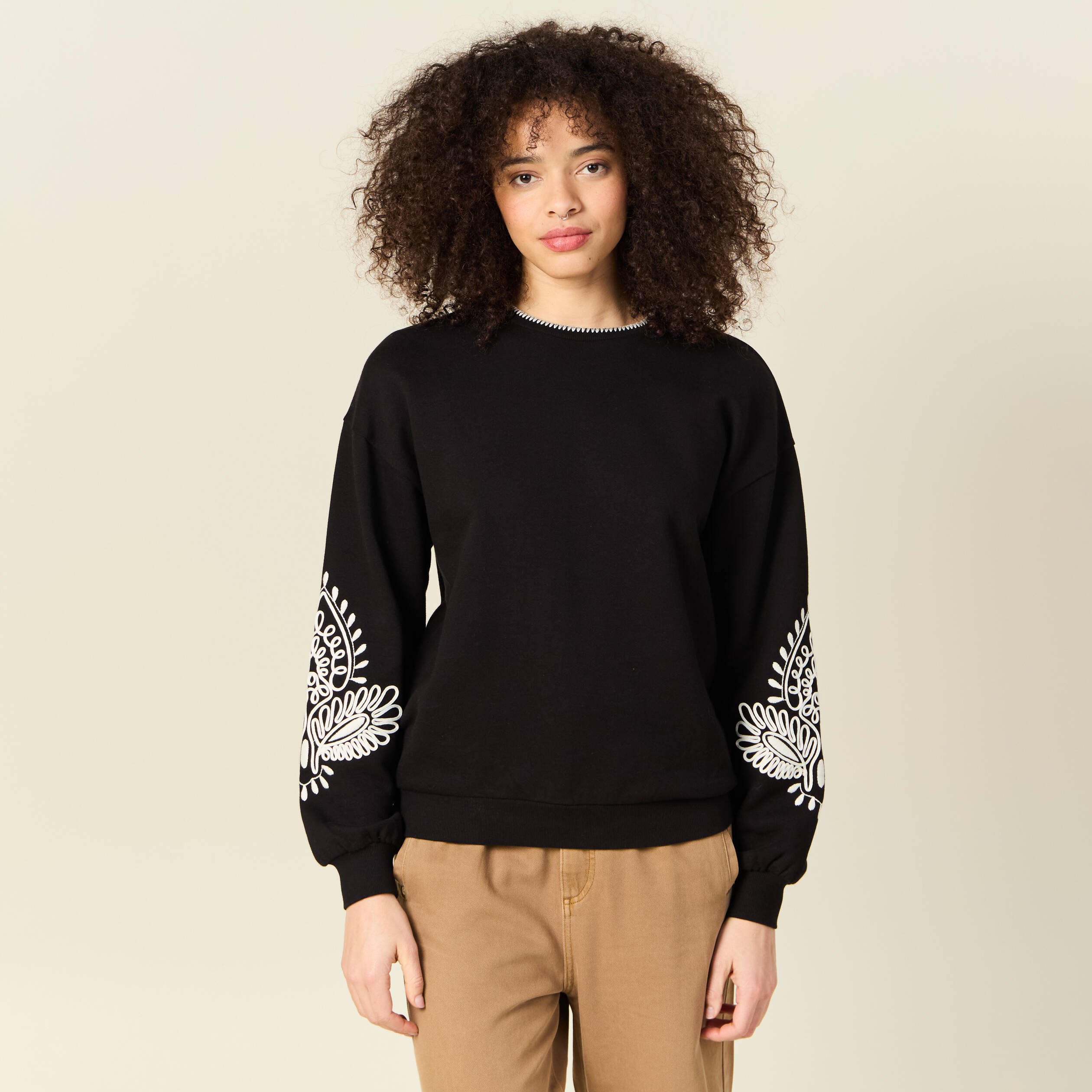 sweat manches longues brode noir femme Sweat manches longues brodé noir femme