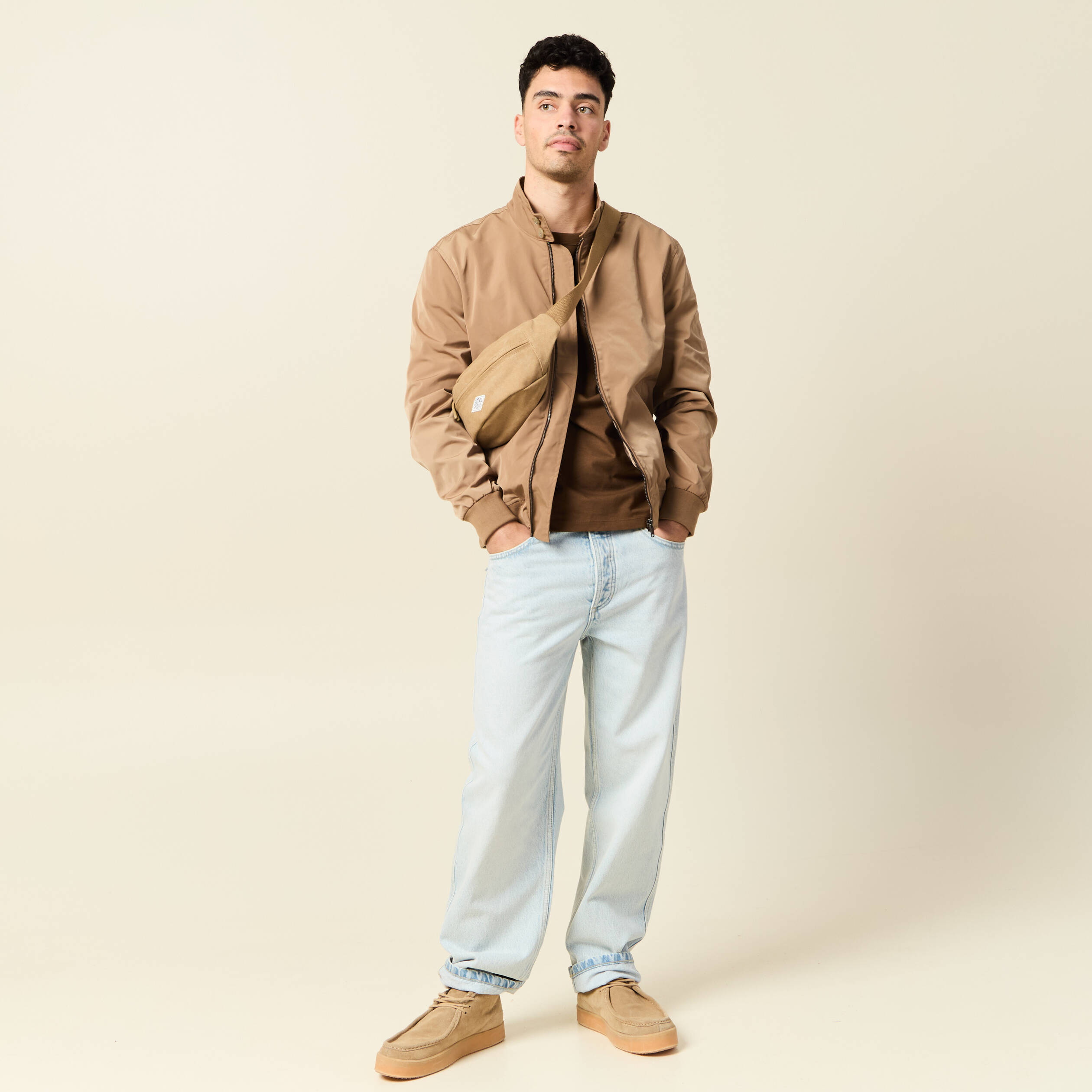 blouson zippe col montant taupe homme Blouson zippé col montant taupe homme