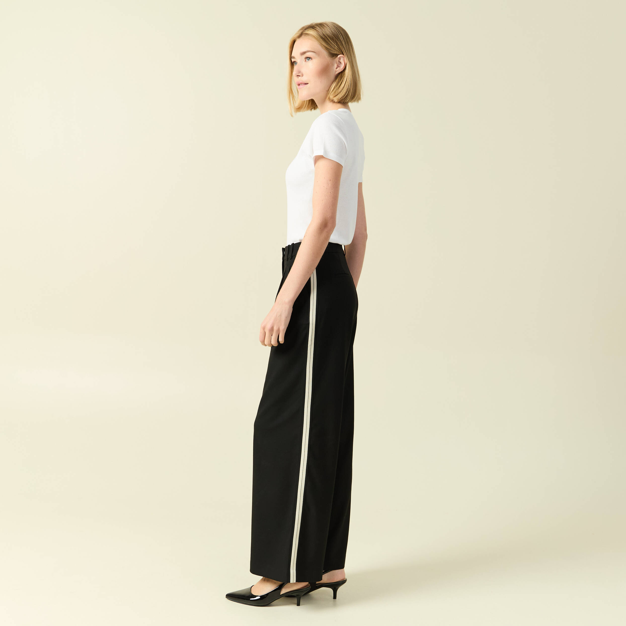 Pantalon large taille haute noir femme