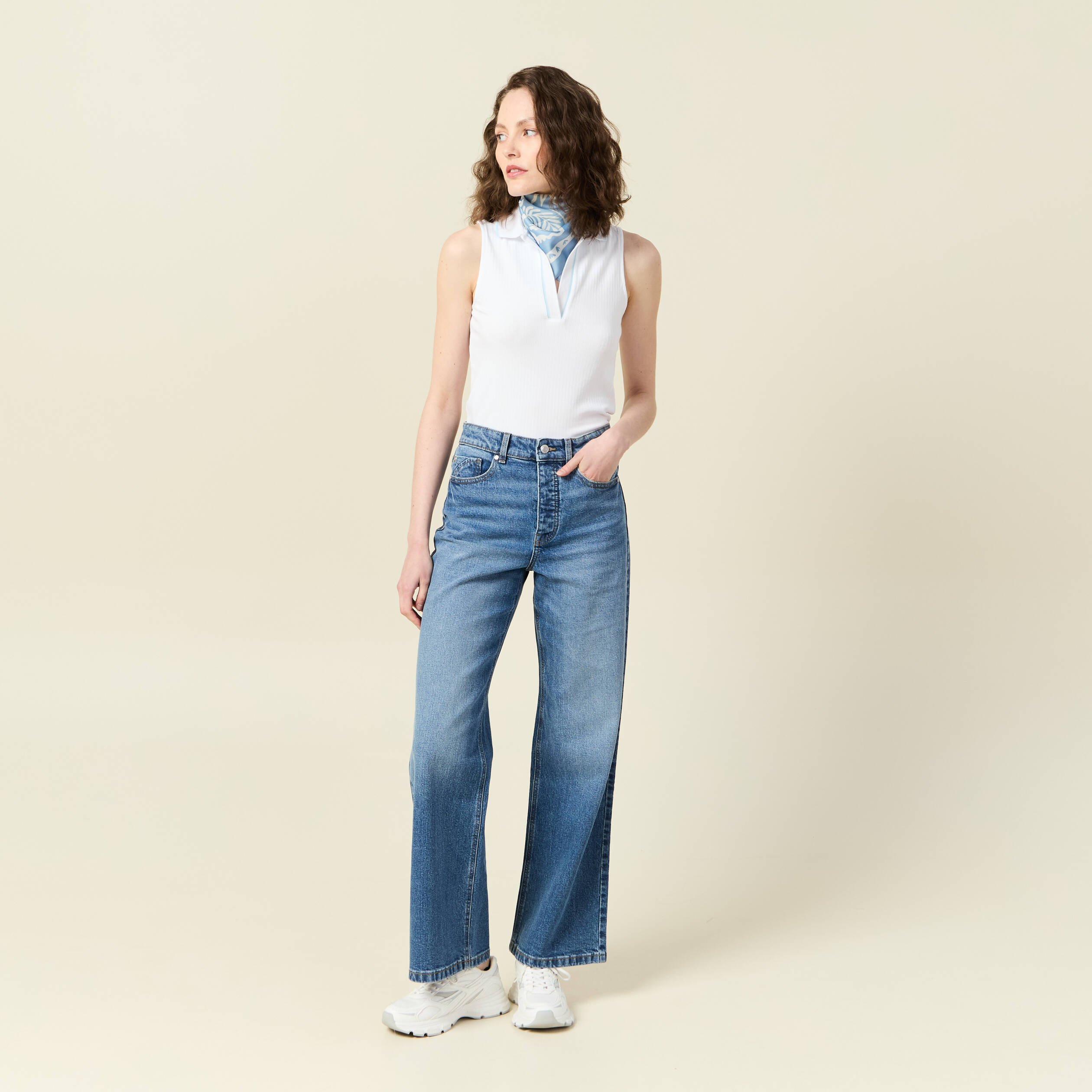 jeans large taille haute denim stone femme Jeans large taille haute denim stone femme
