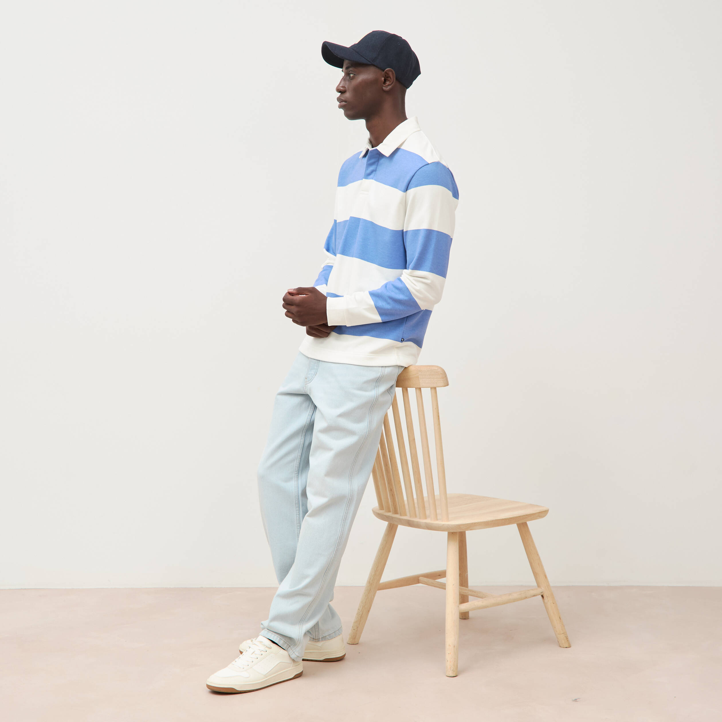 Jeans large longueur 32 en coton denim snow bleach homme