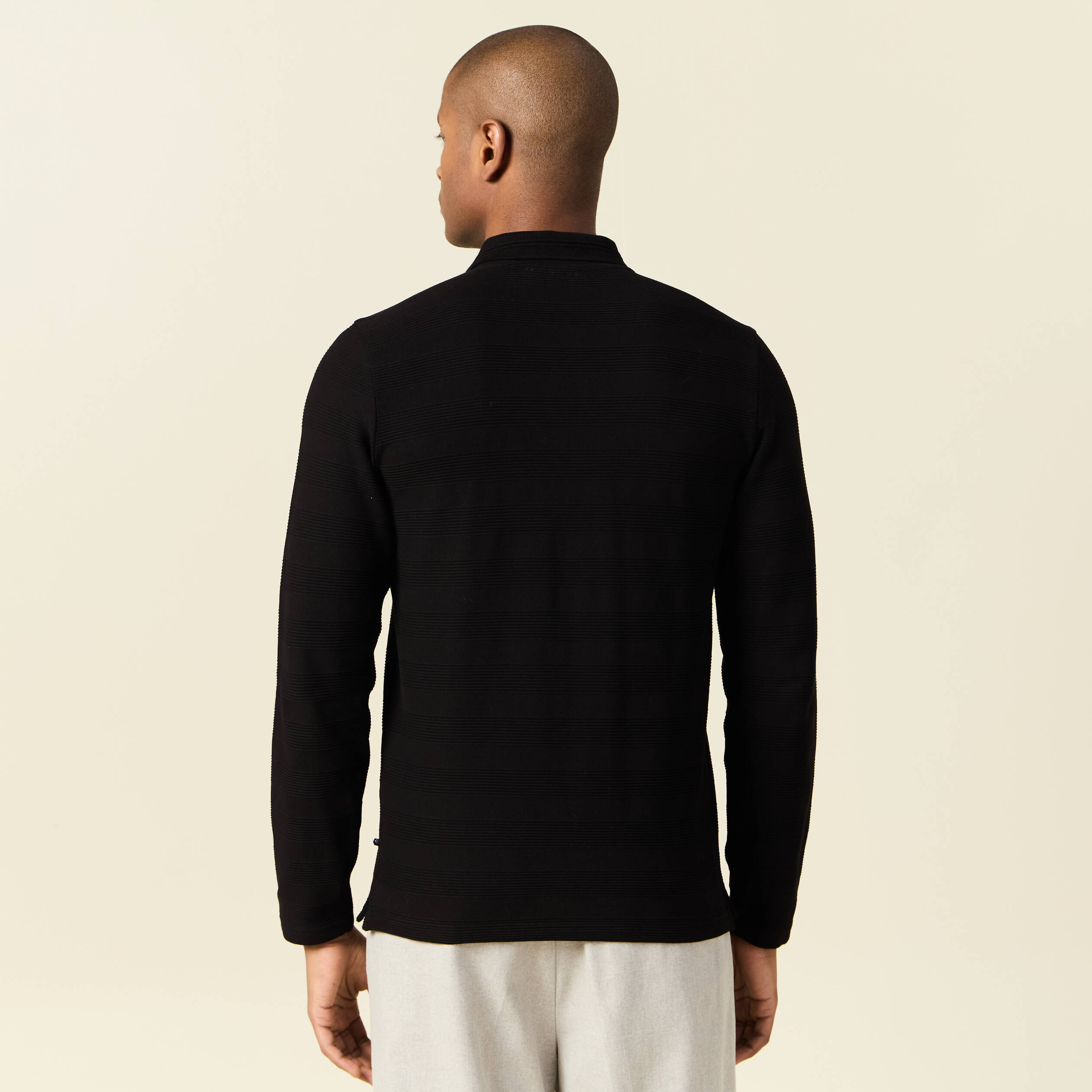 Pull polo en maille à manches longues noir