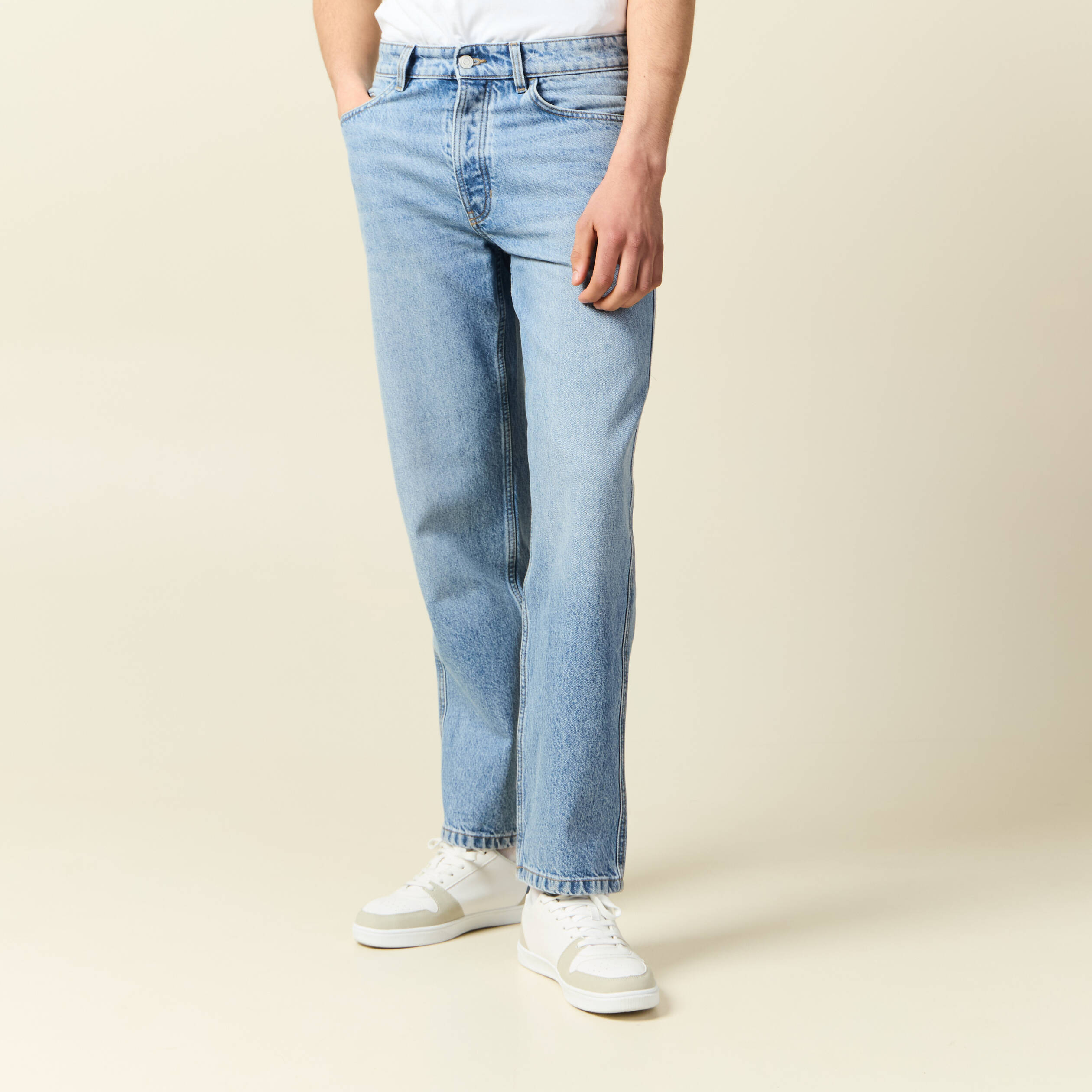 Jeans large relaxed denim bleach homme