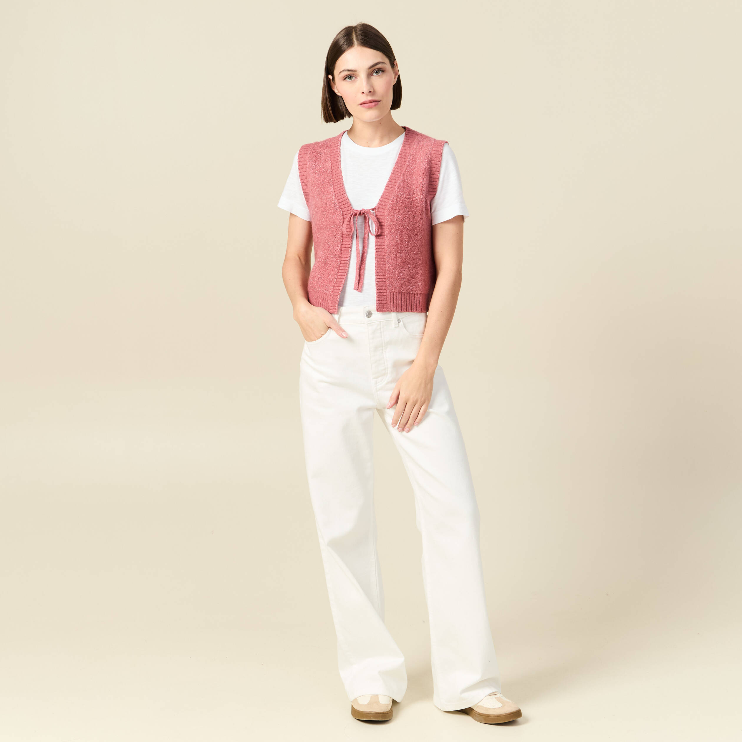 Gilet sherpa droit sans manches mauve femme