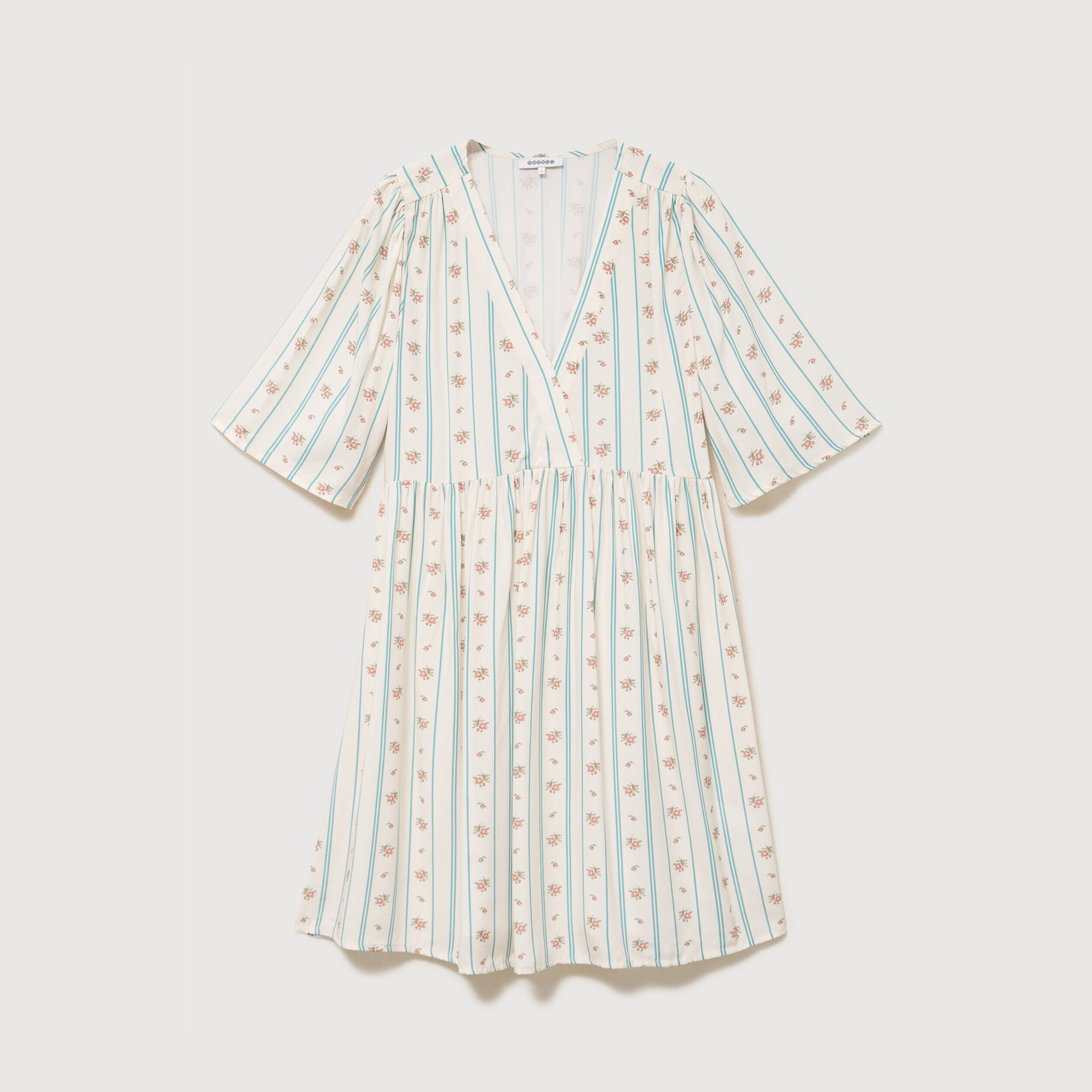 Robe fluide col v manches courtes bleu gris femme