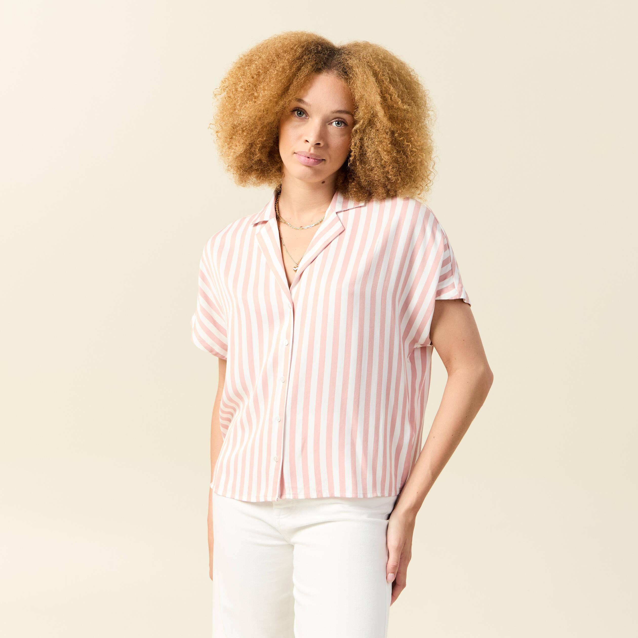chemise manches courtes fluide rose clair femme Chemise manches courtes fluide rose clair femme