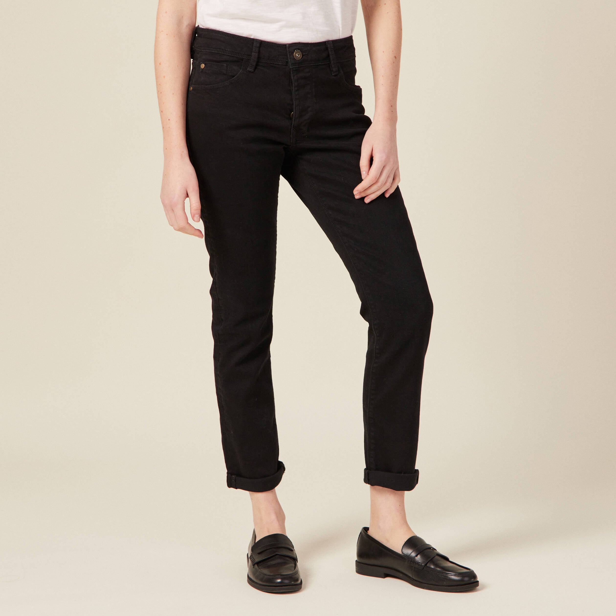 Jeans girlfriend taille haute denim noir femme