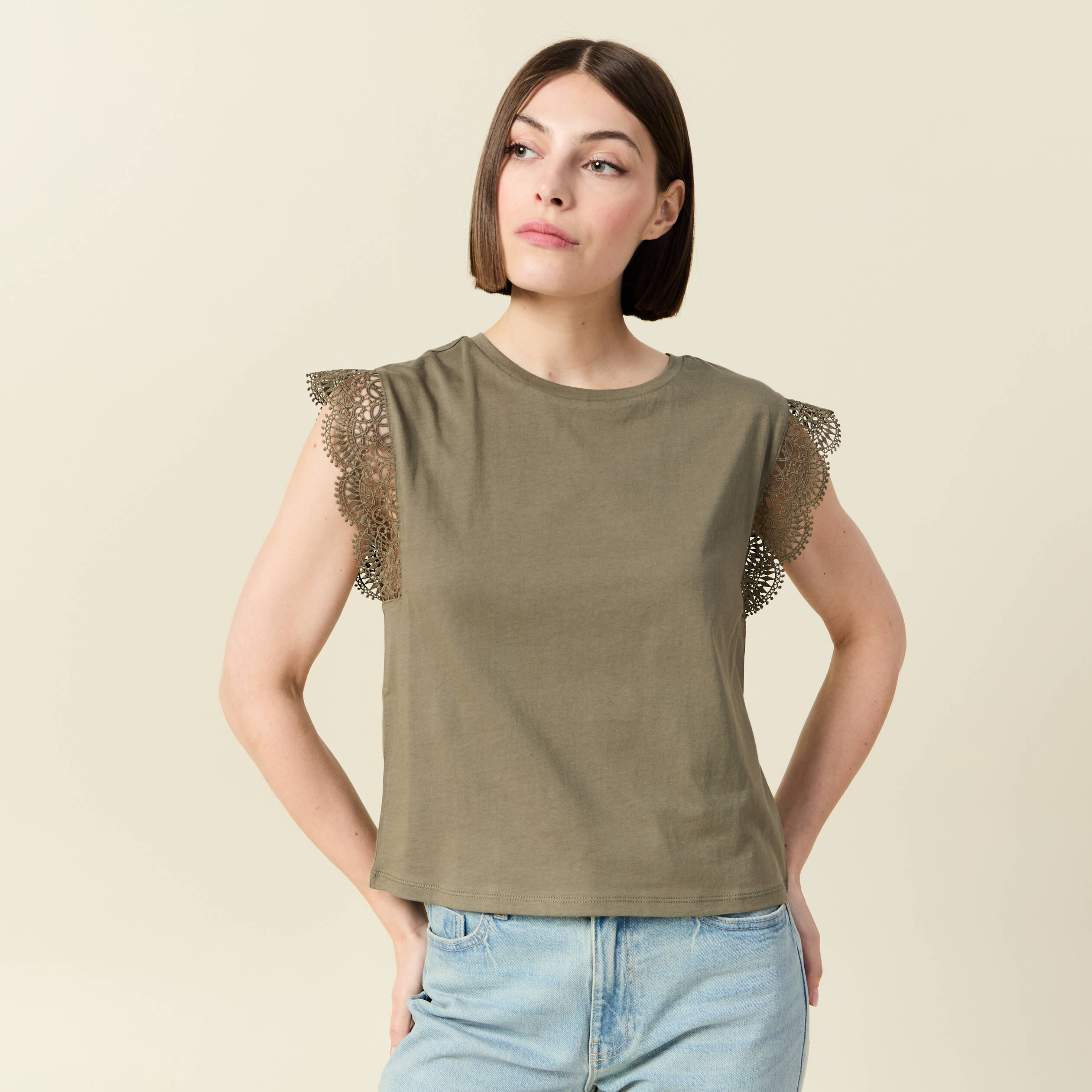 t shirt manches courtes vert kaki femme T-shirt manches courtes vert kaki femme