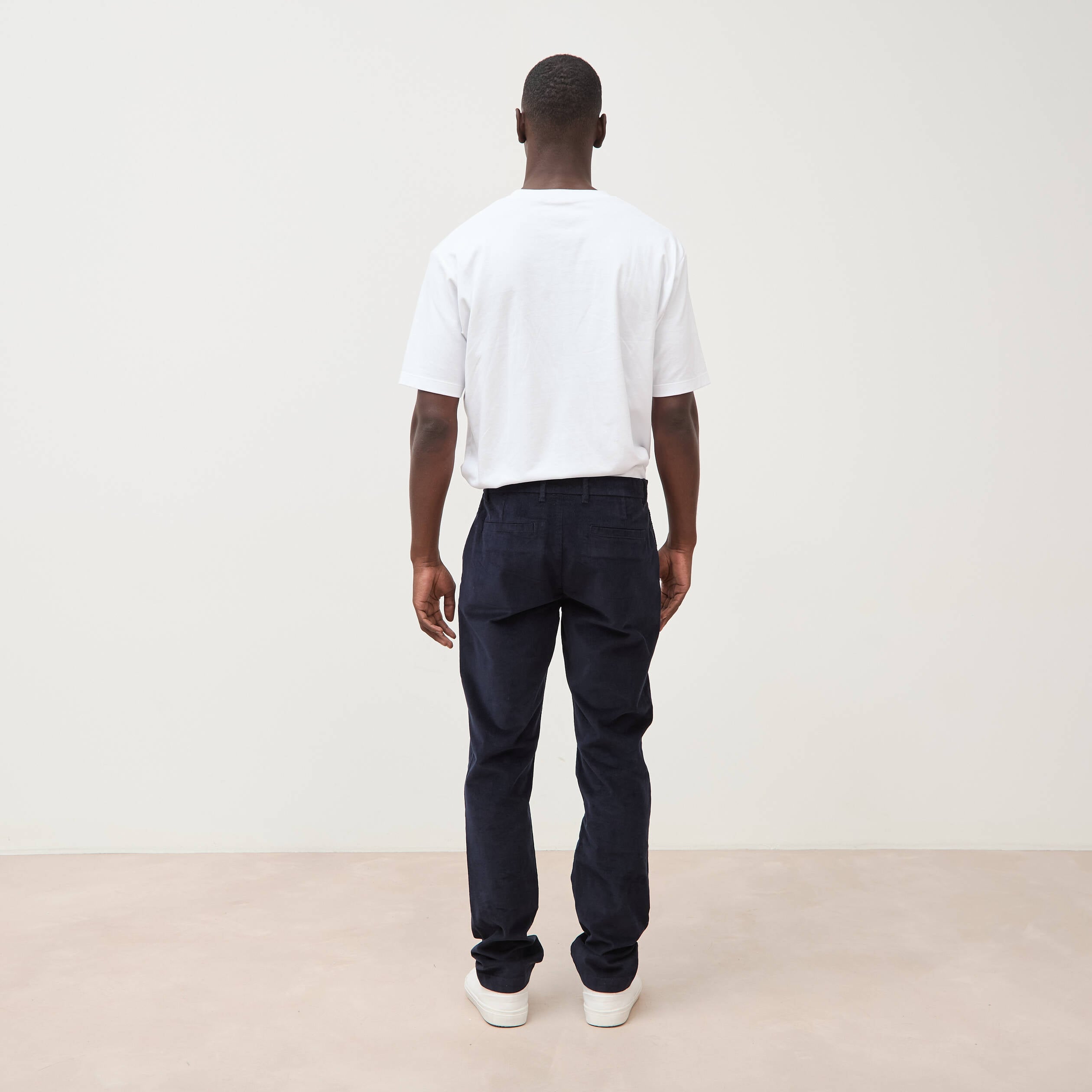 Pantalon straight velours longueur 32 bleu marine homme