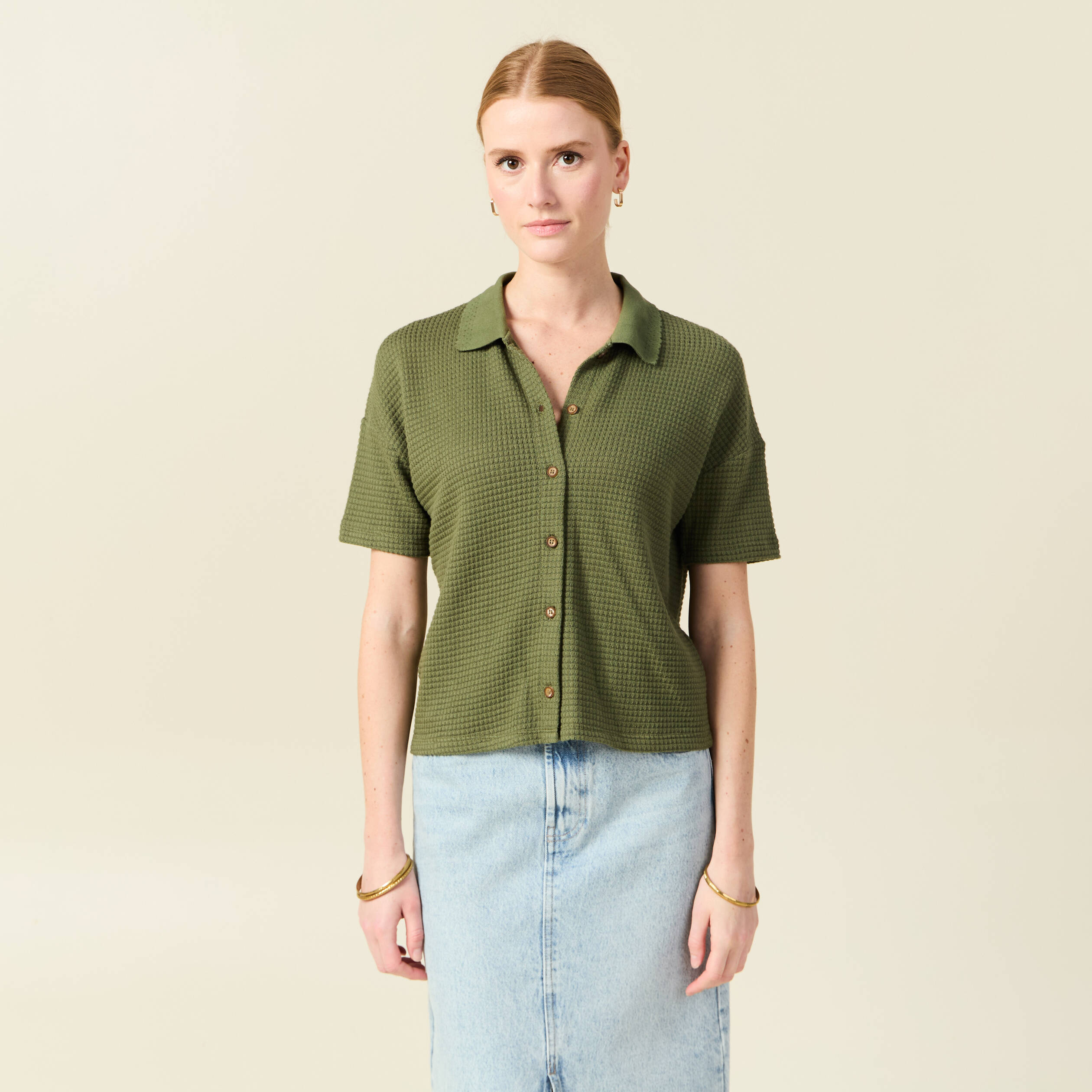 polo en maille vert kaki femme Polo en maille vert kaki femme