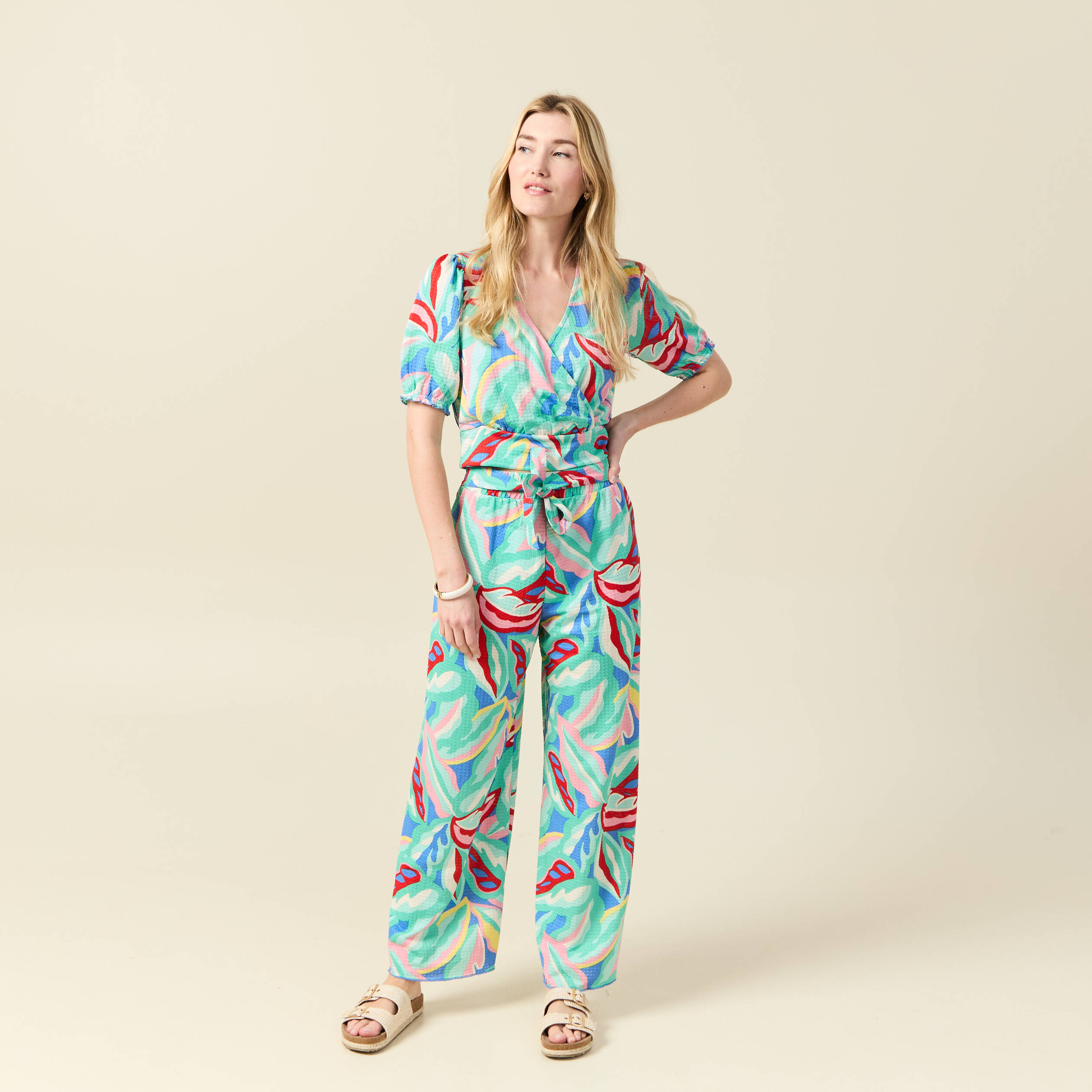Pantalon fluide large multicolore femme