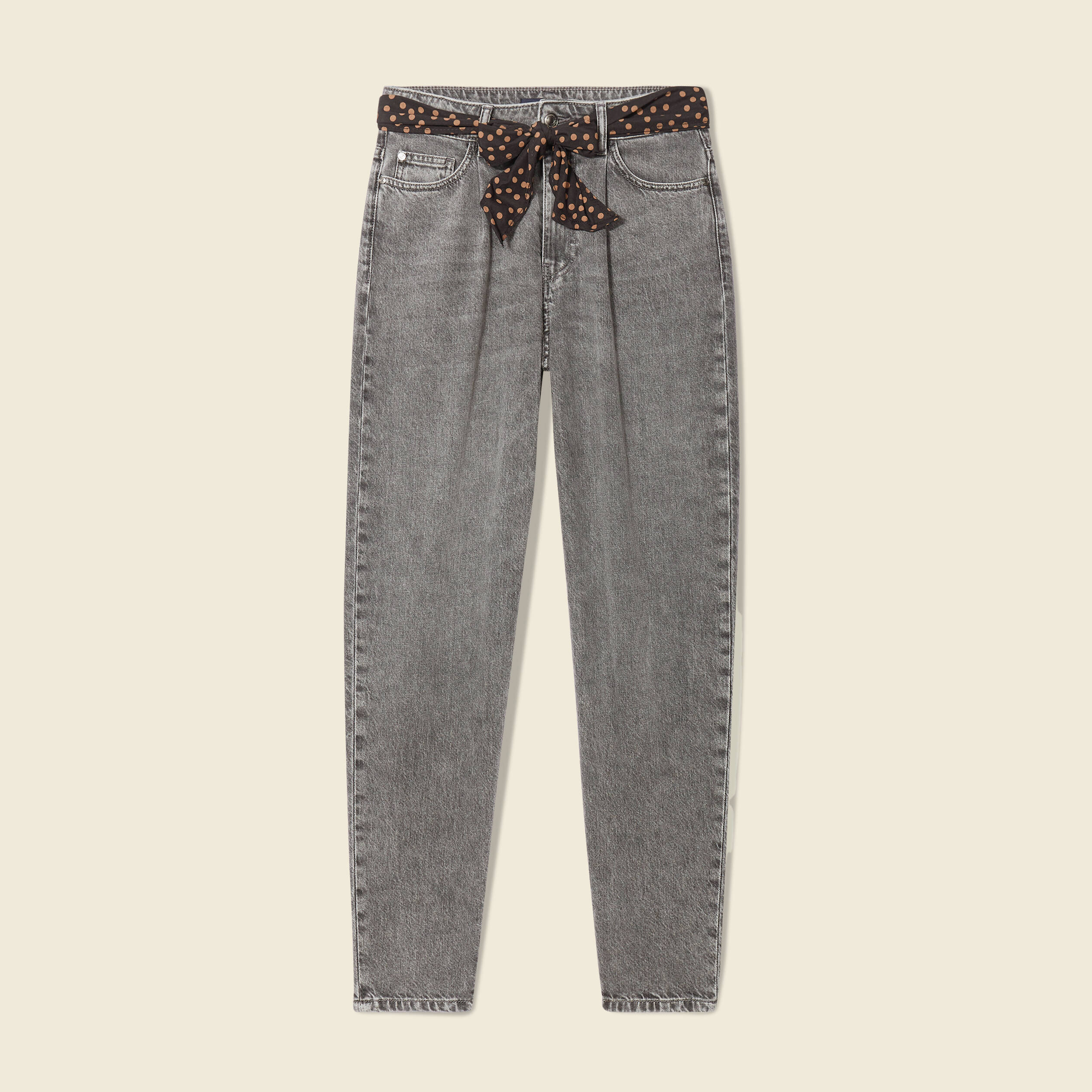 Jeans slouchy ceinturé denim snow gris femme