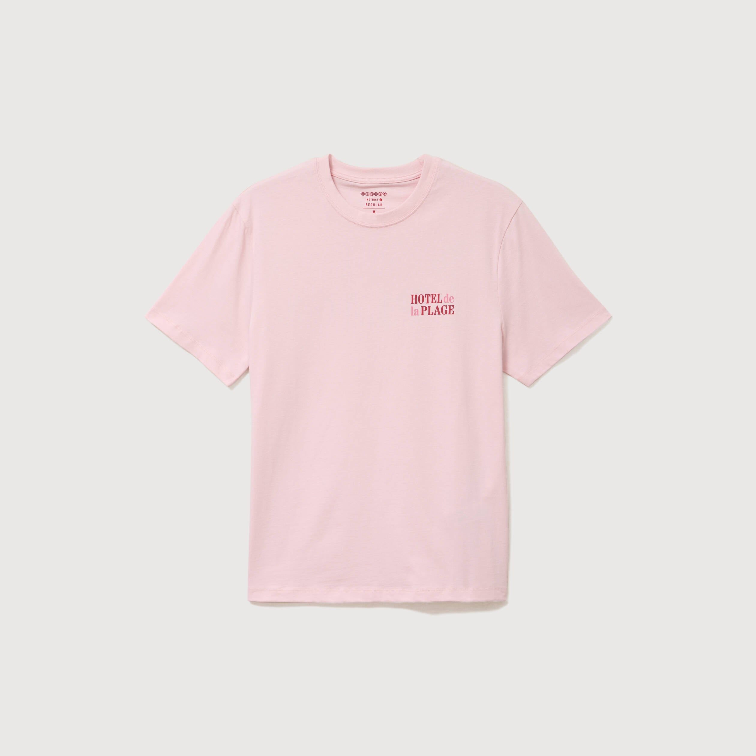 T-shirt droit en coton col rond rose poudr&eacute;e homme