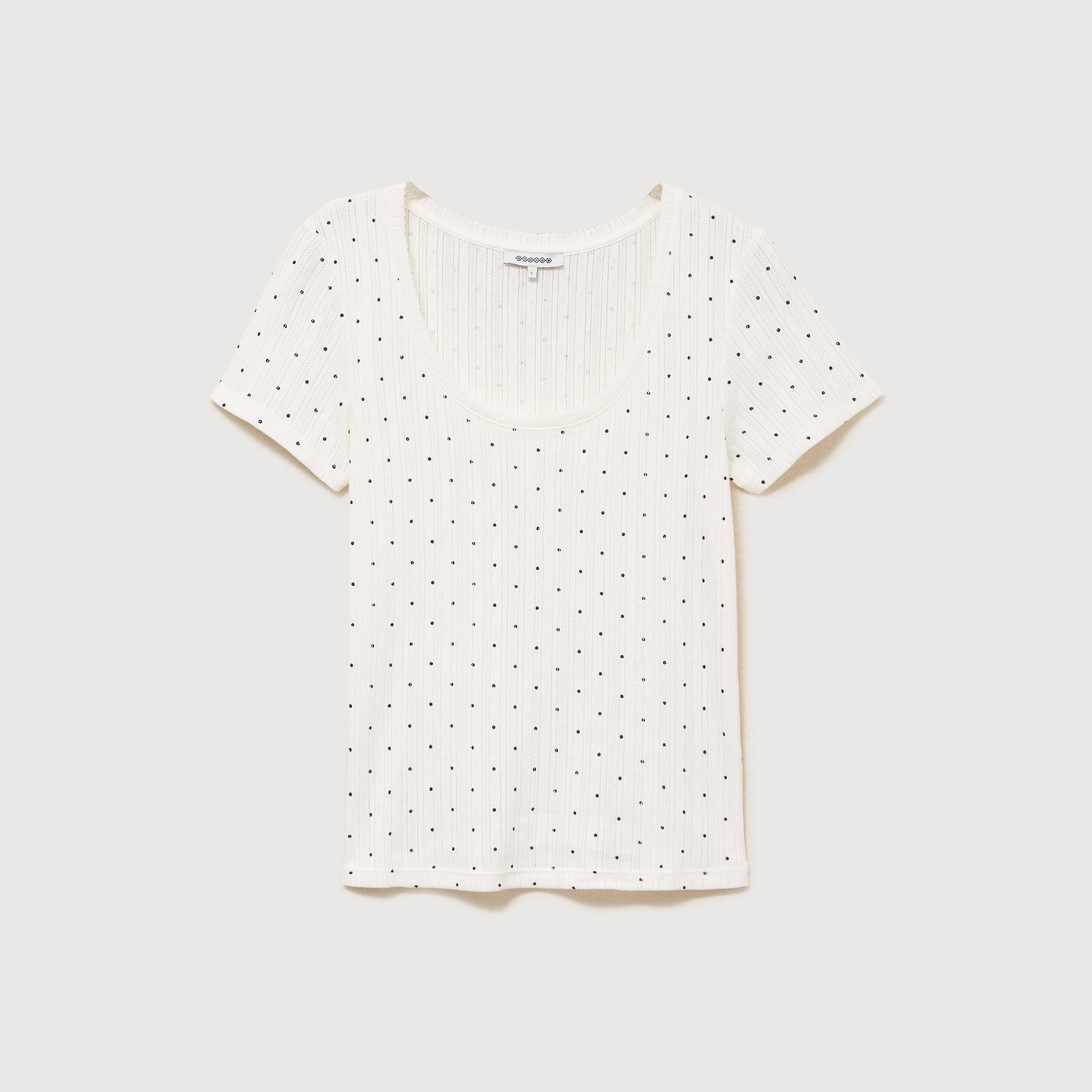 T-shirt ajust&eacute; col rond manches courtes ecru femme