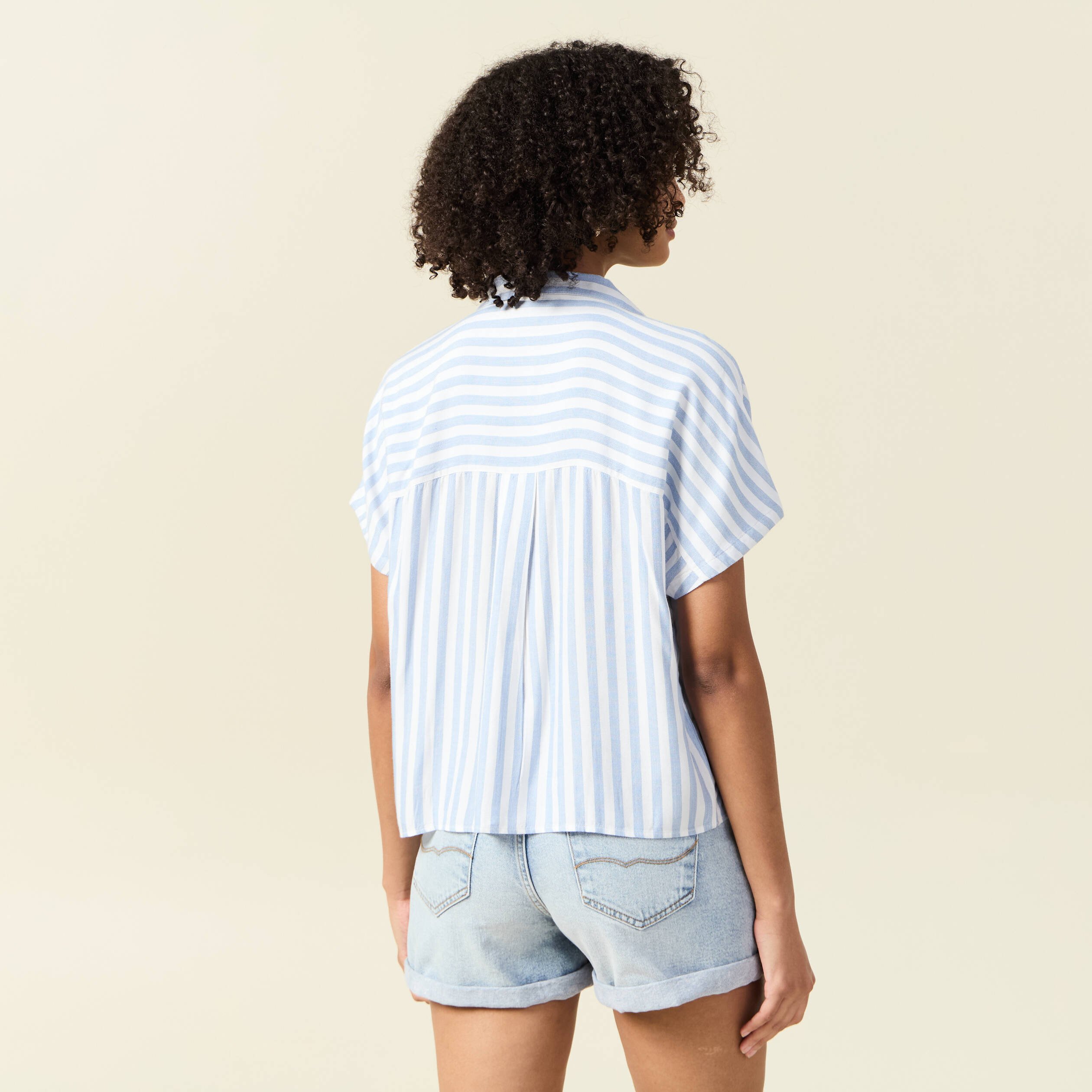 chemise manches 34 bleu femme Chemise manches 3/4 bleu femme