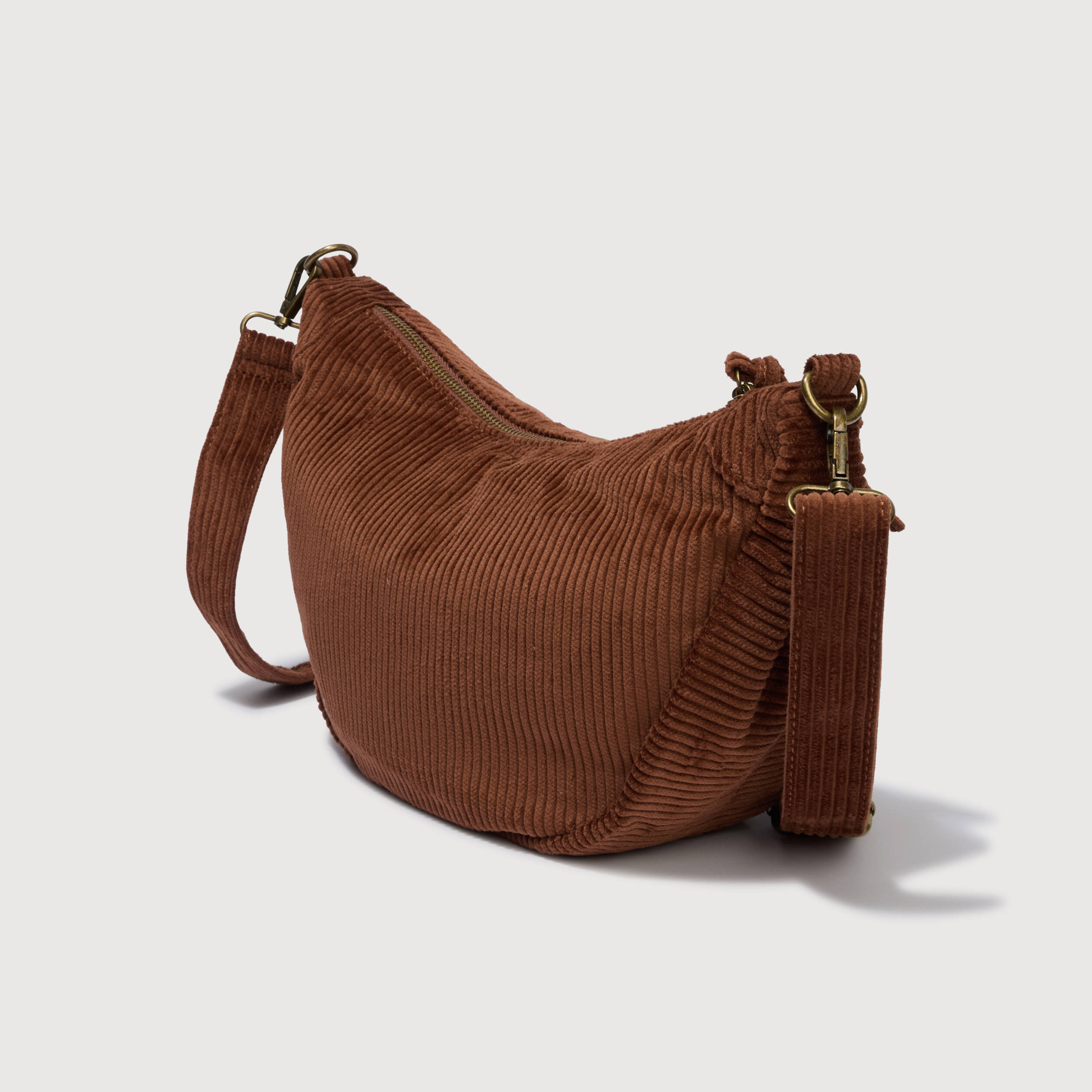 Sac bandouli&egrave;re en velours doubl&eacute; marron femme