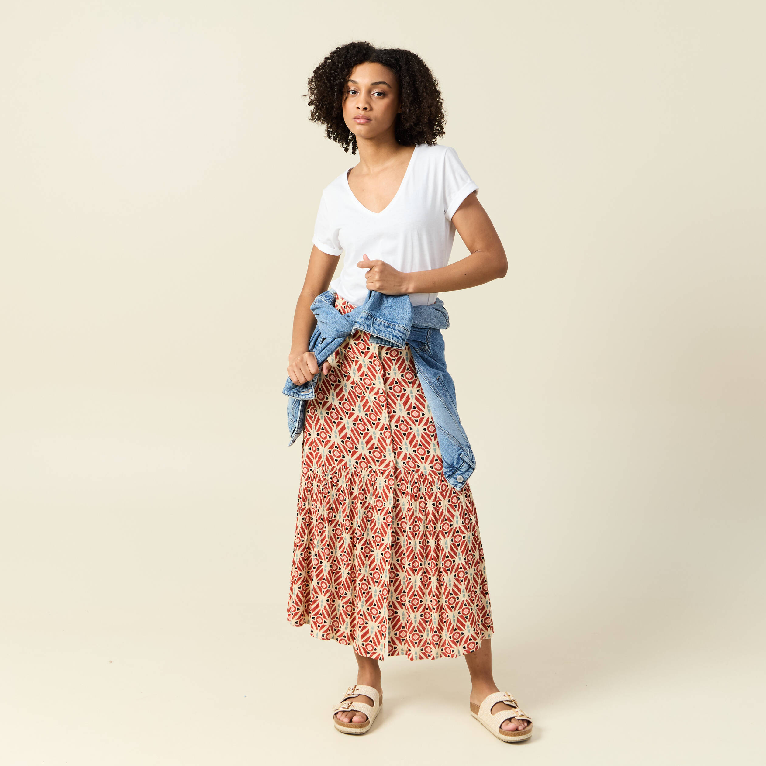 jupe longue evasee terracotta femme Jupe longue évasée terracotta femme