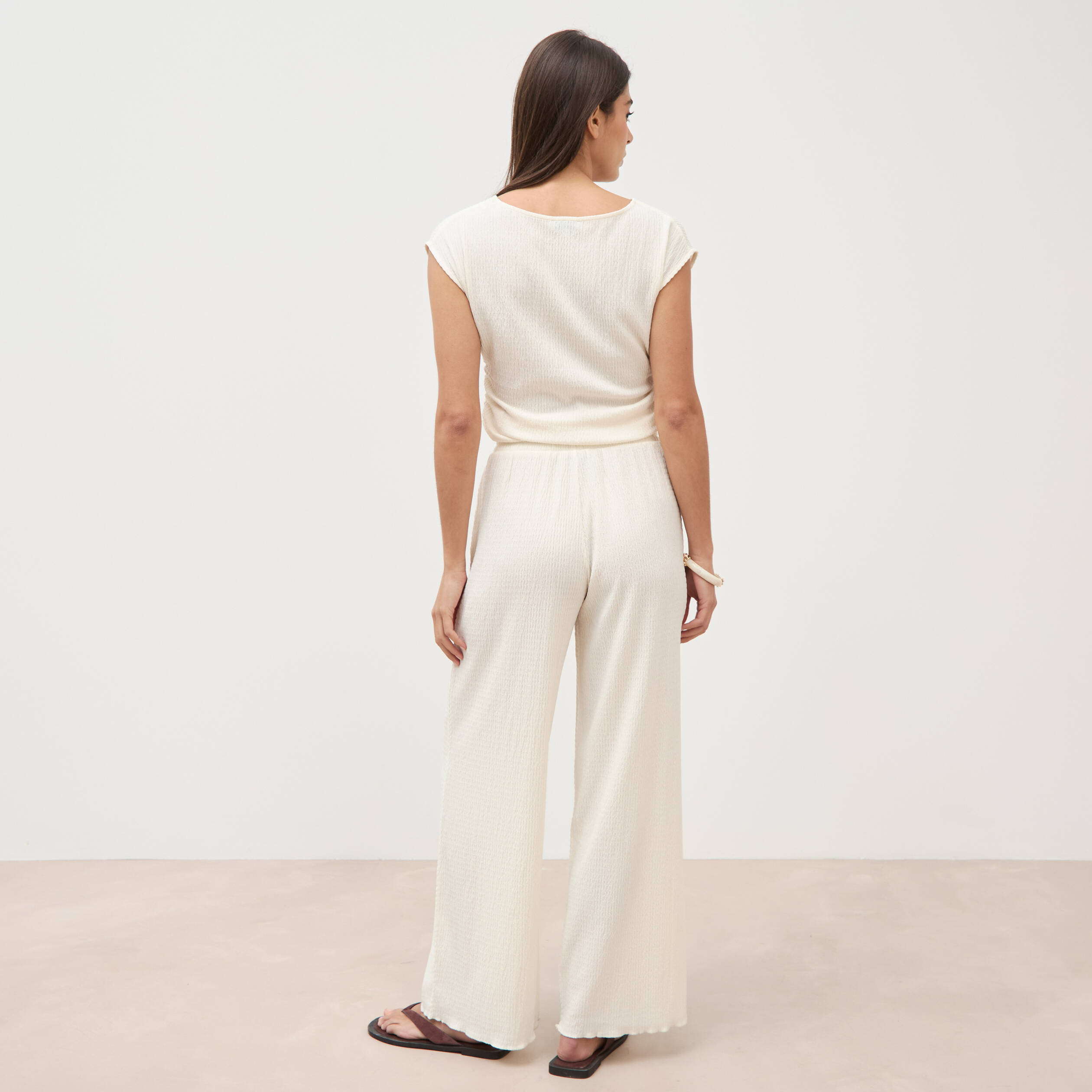 Pantalon loose avec ceinture creme femme