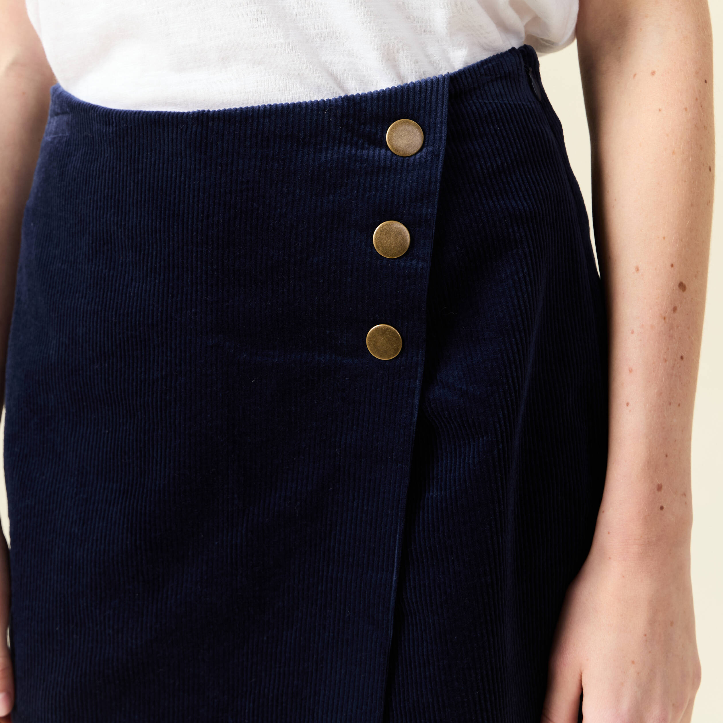 Jupe-short taille haute en velours bleu marine femme
