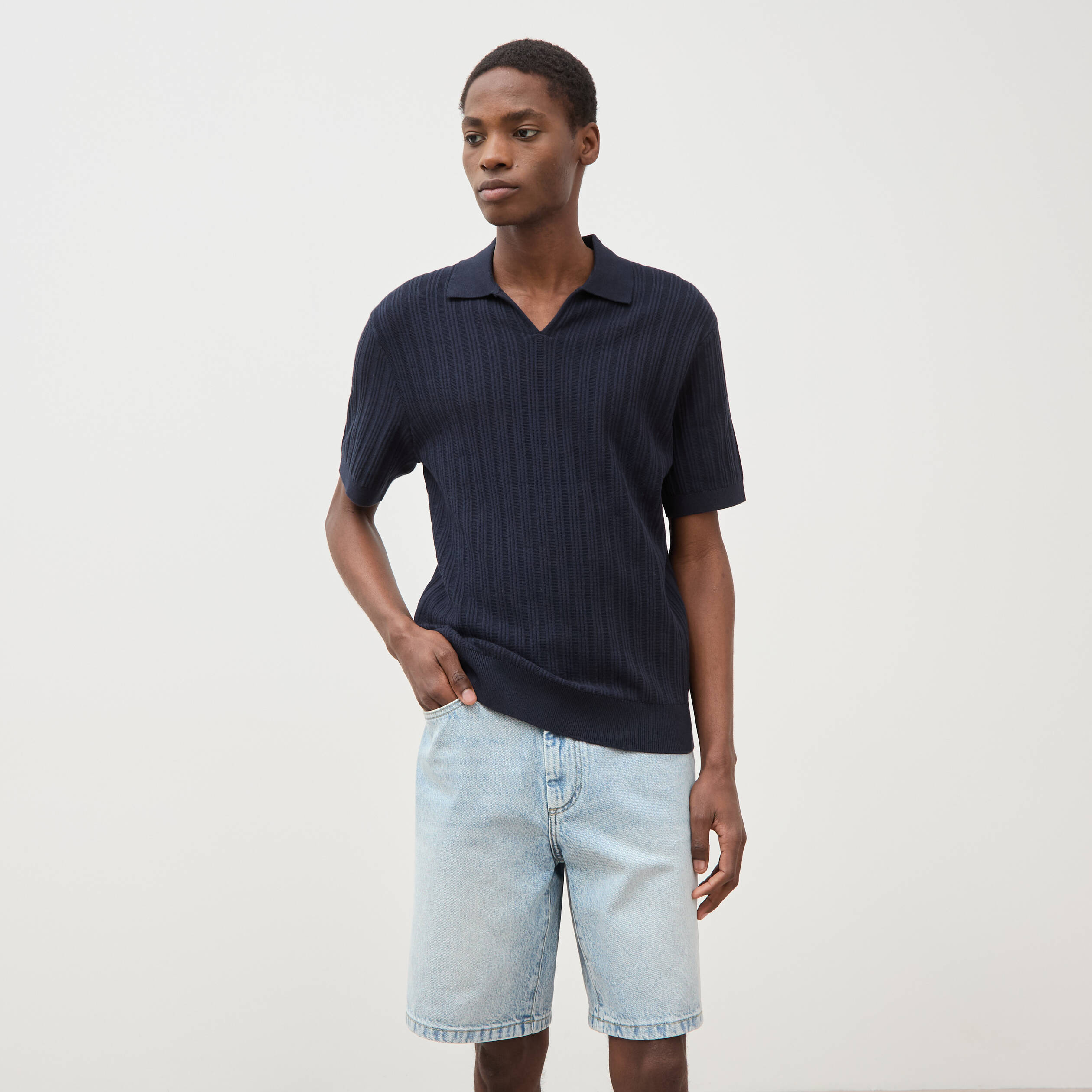 Bermuda en jean coton denim bleach homme