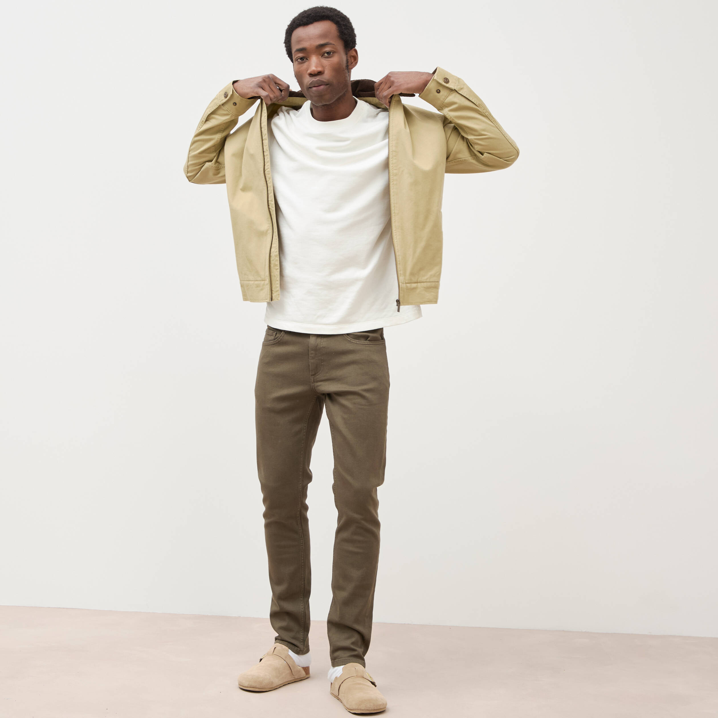 Jeans slim 5 poches vert kaki homme
