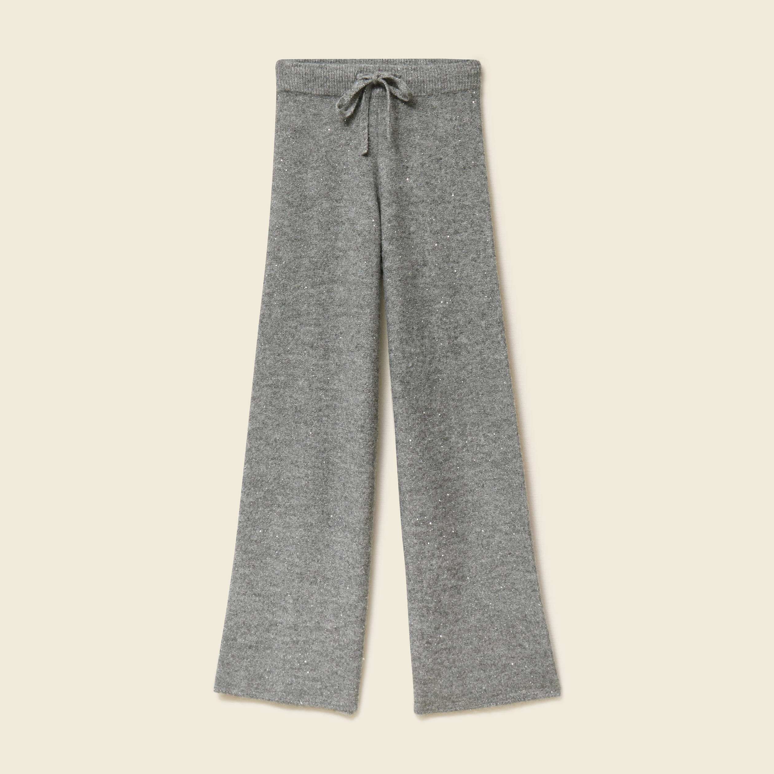 Pantalon large taille haute en maille gris femme