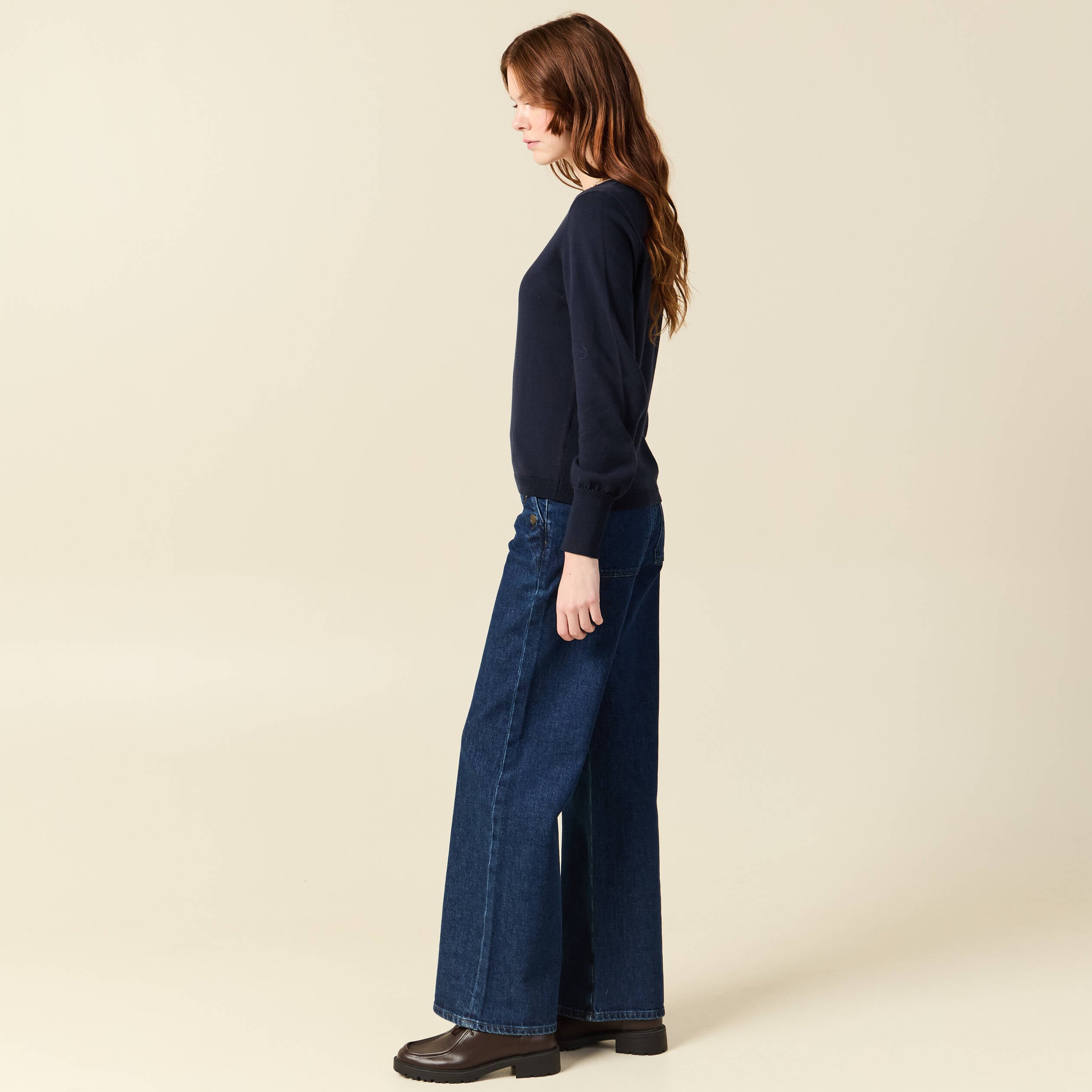 Pull manches longues bleu marine femme