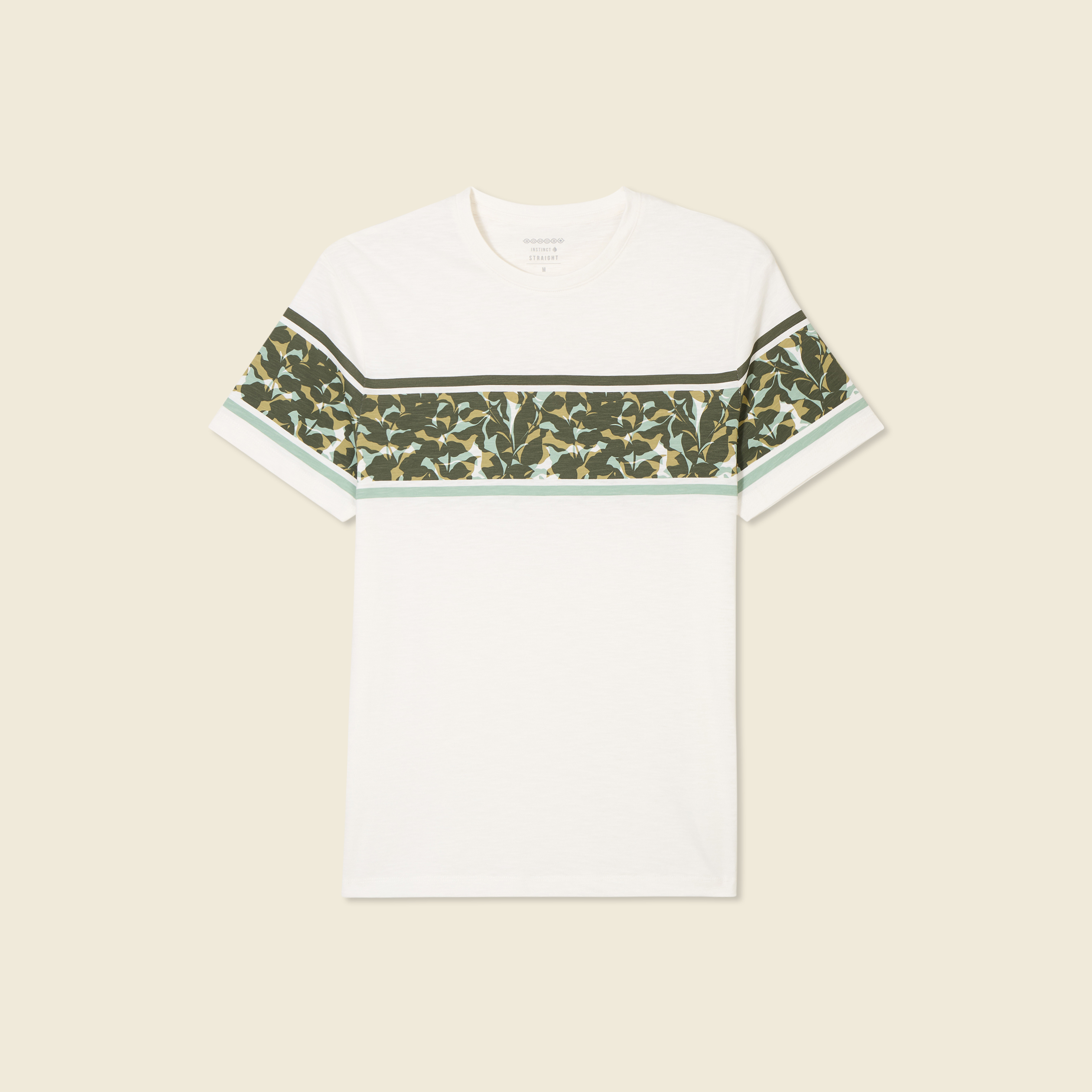 T-shirt coupe droite en coton col rond vert olive homme
