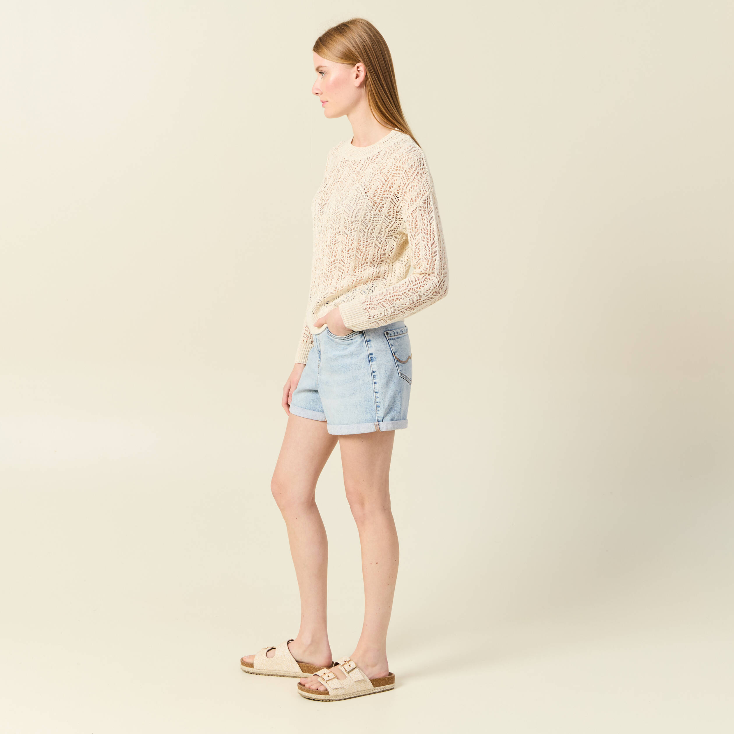 pull ajoure eco responsable creme femme Pull ajouré éco-responsable creme femme