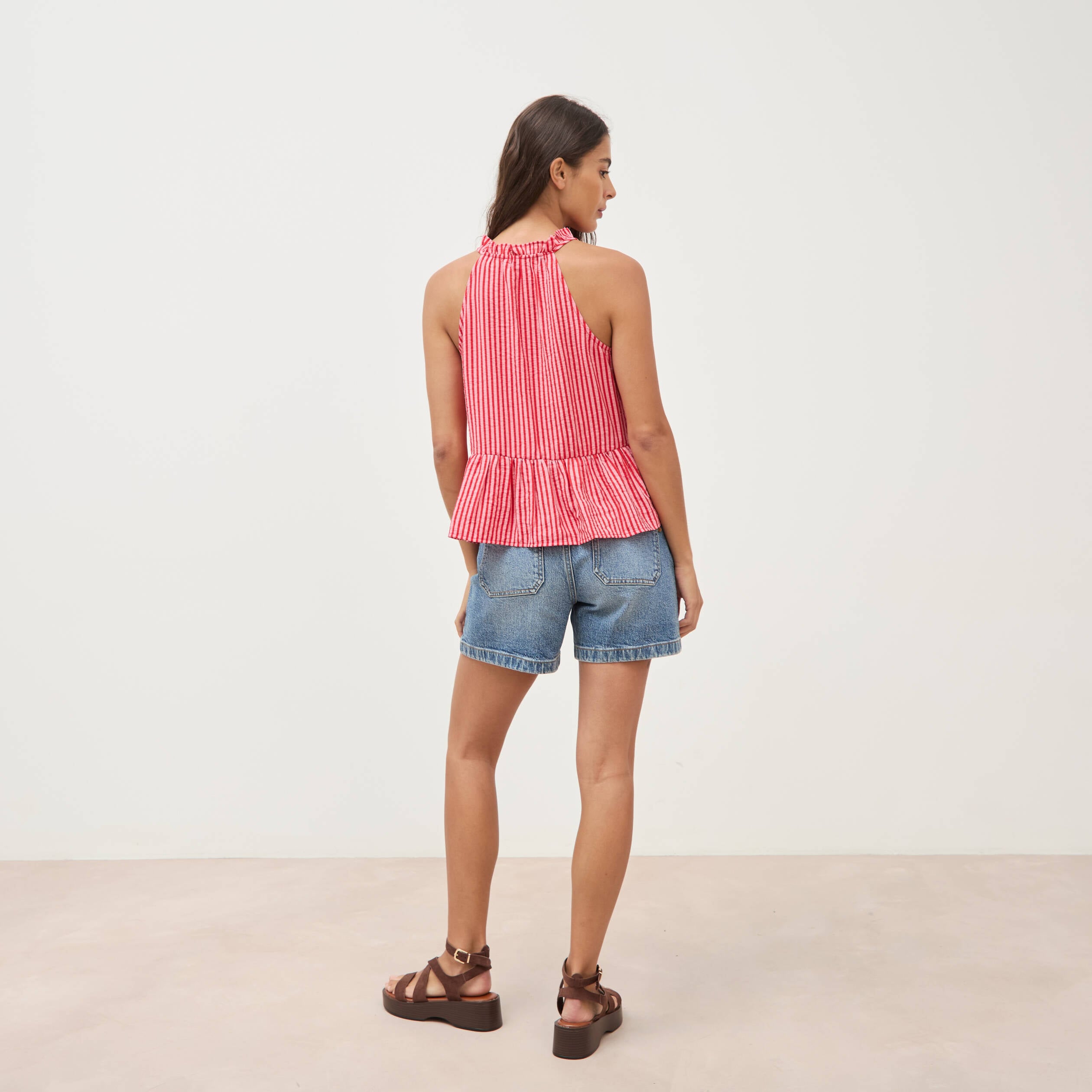 Top droit sans manches rouge femme