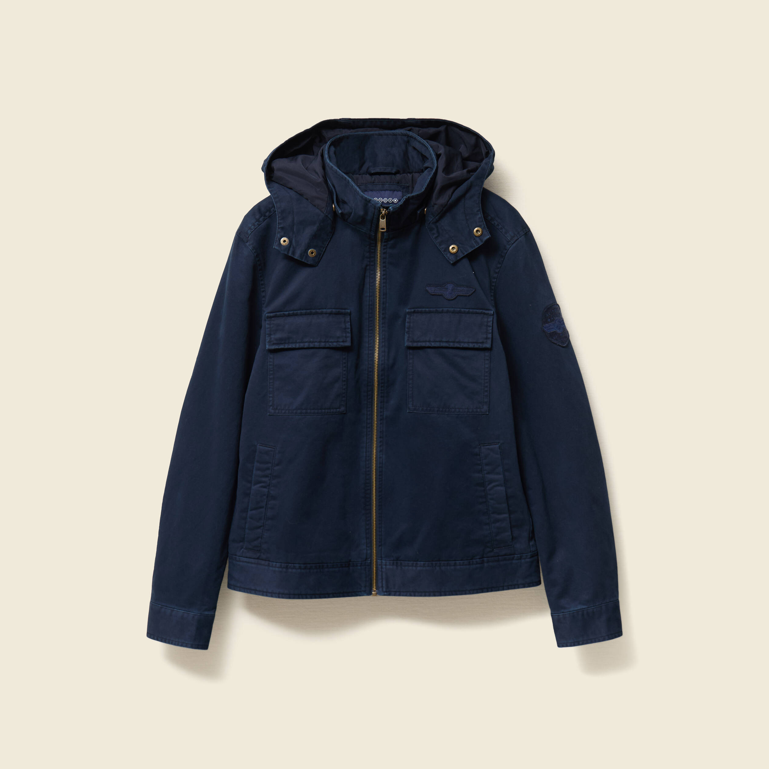 Blouson col montant à capuche bleu marine homme