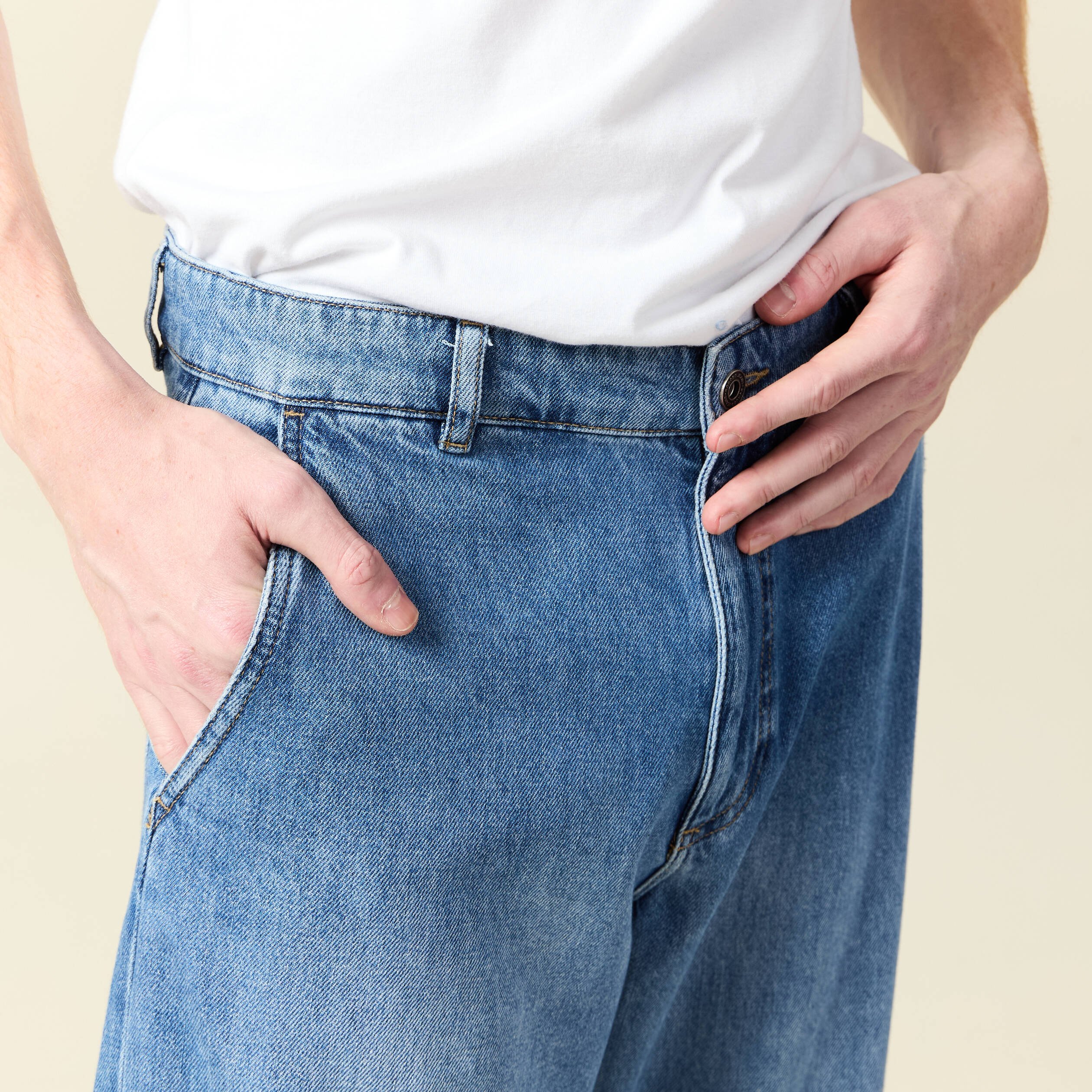 chino droit longueur 32 en coton denim stone homme Chino droit longueur 32 en coton denim stone homme