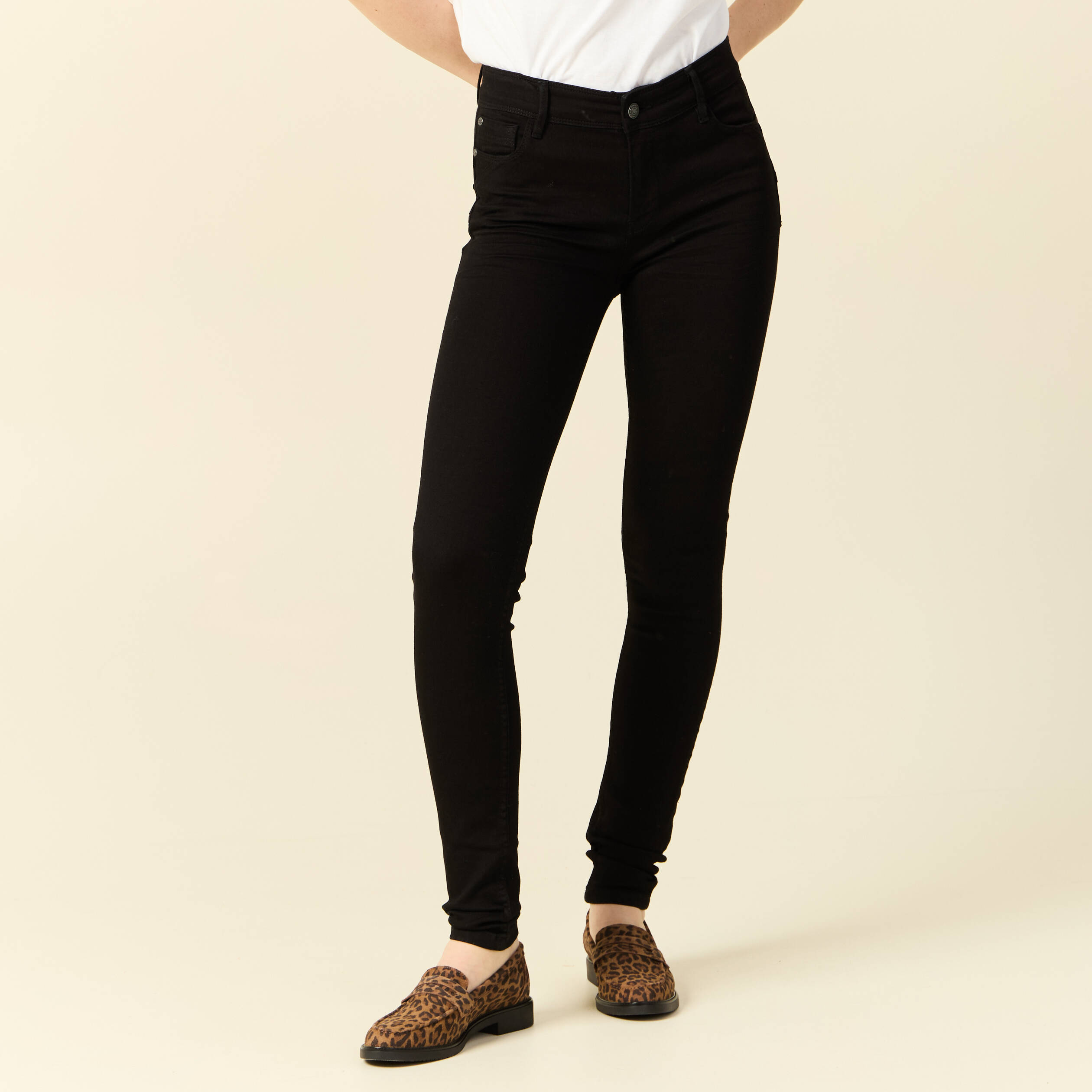 Jeans skinny push-up taille standard denim noir femme