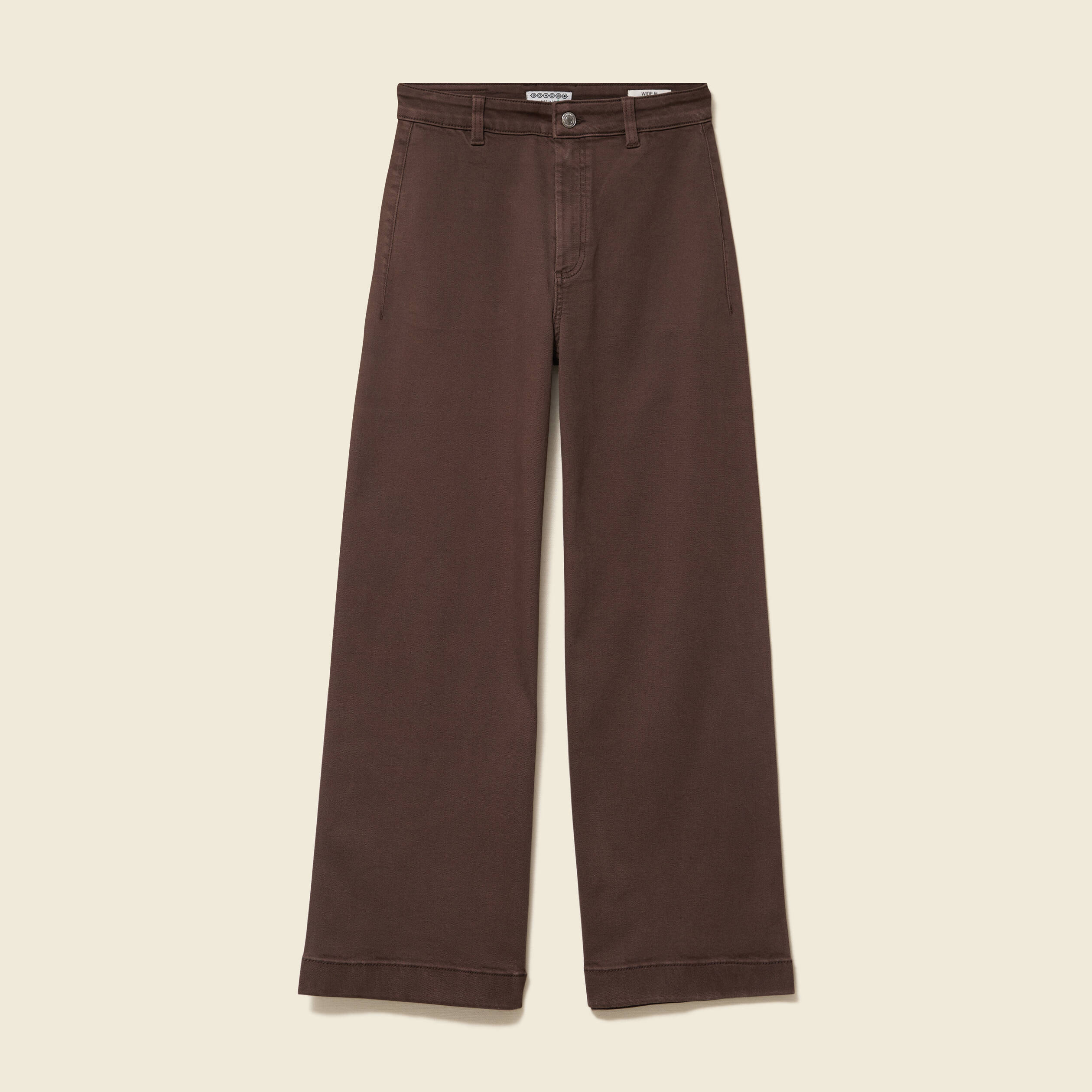 Jeans large cropped taille haute marron femme