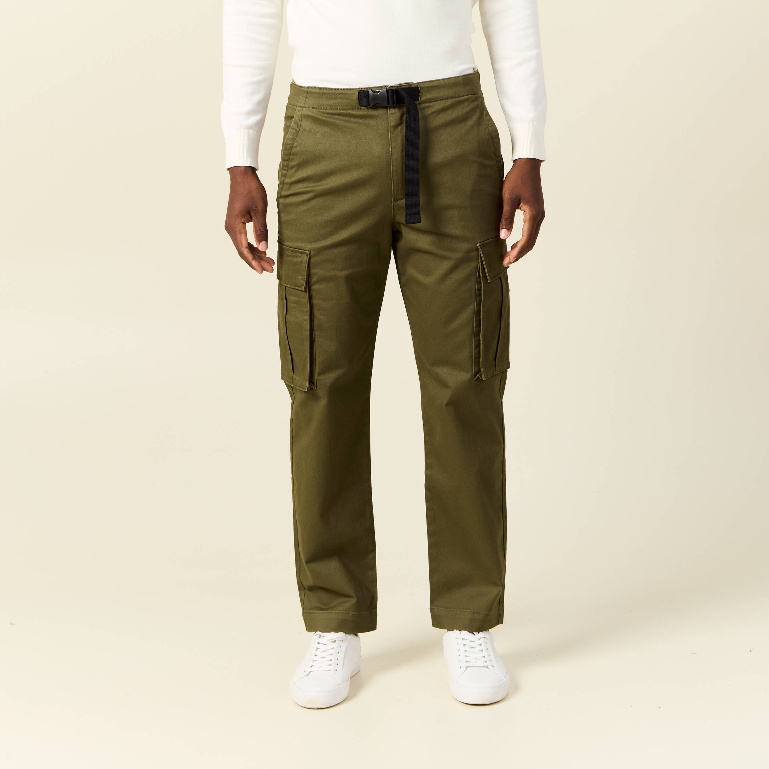 pantalon cargo poches cotes vert kaki homme Pantalon cargo poches côtés vert kaki homme