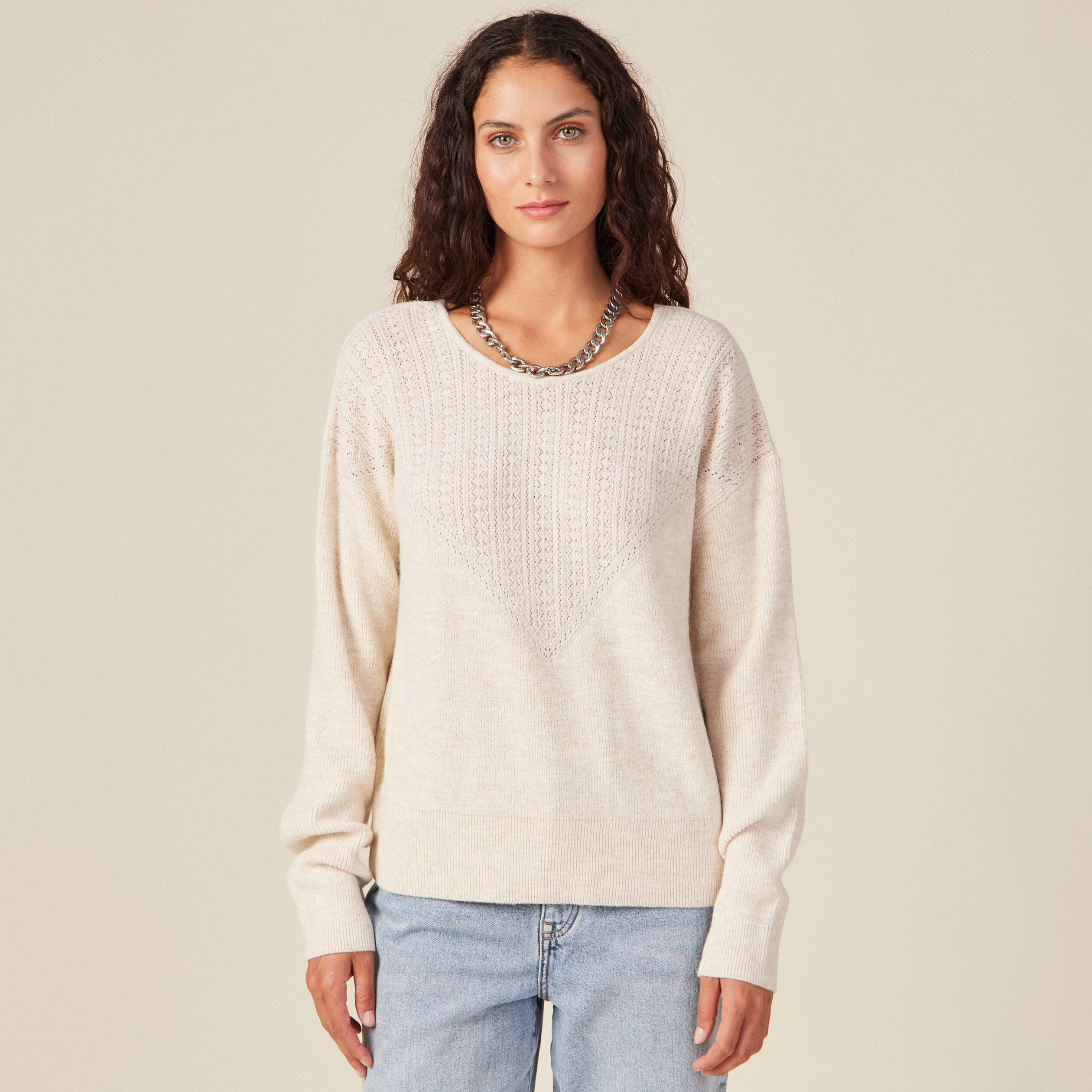 pull manches longues creme femme Pull manches longues creme femme