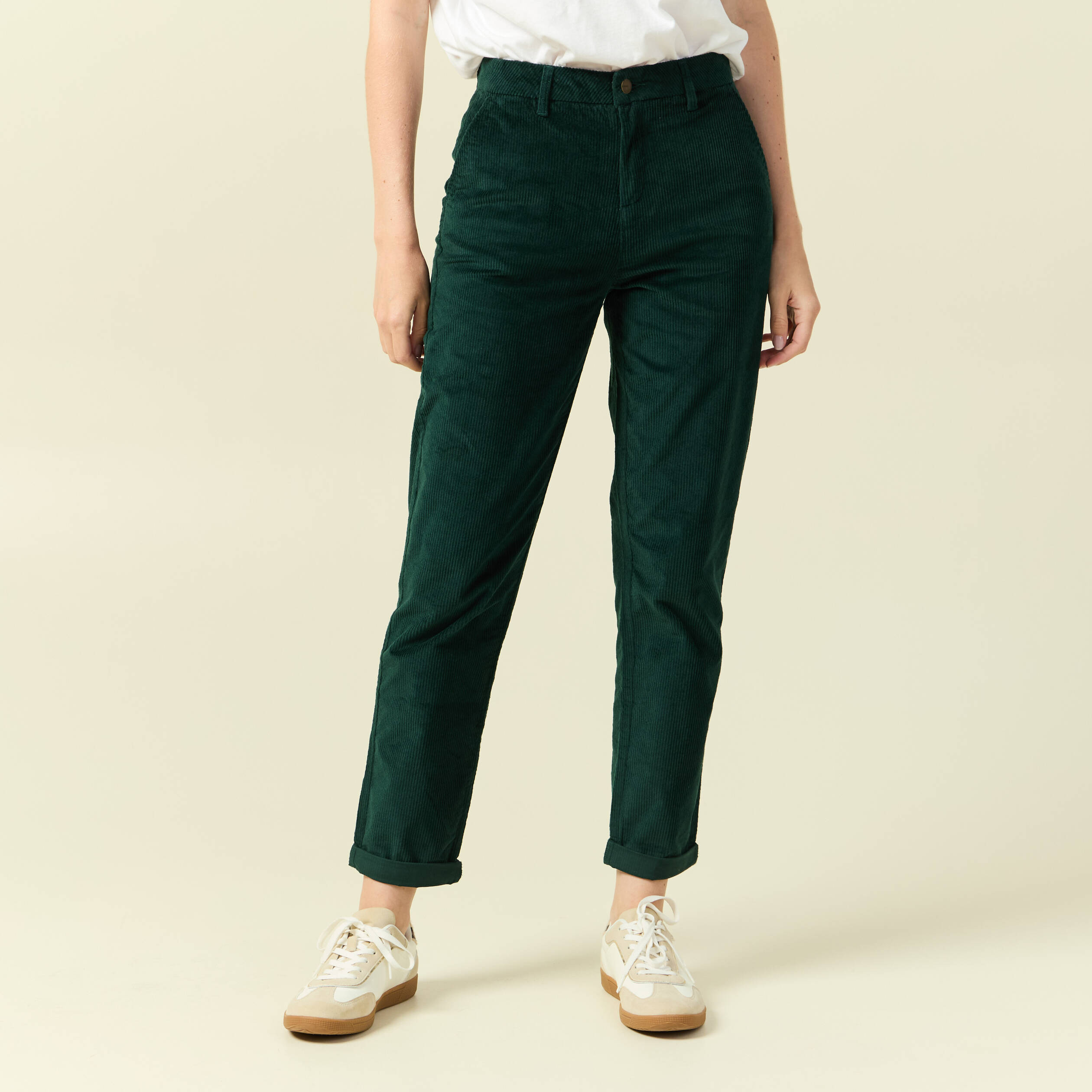Pantalon large 7/8ème taille haute vert foncé femme Bonobo