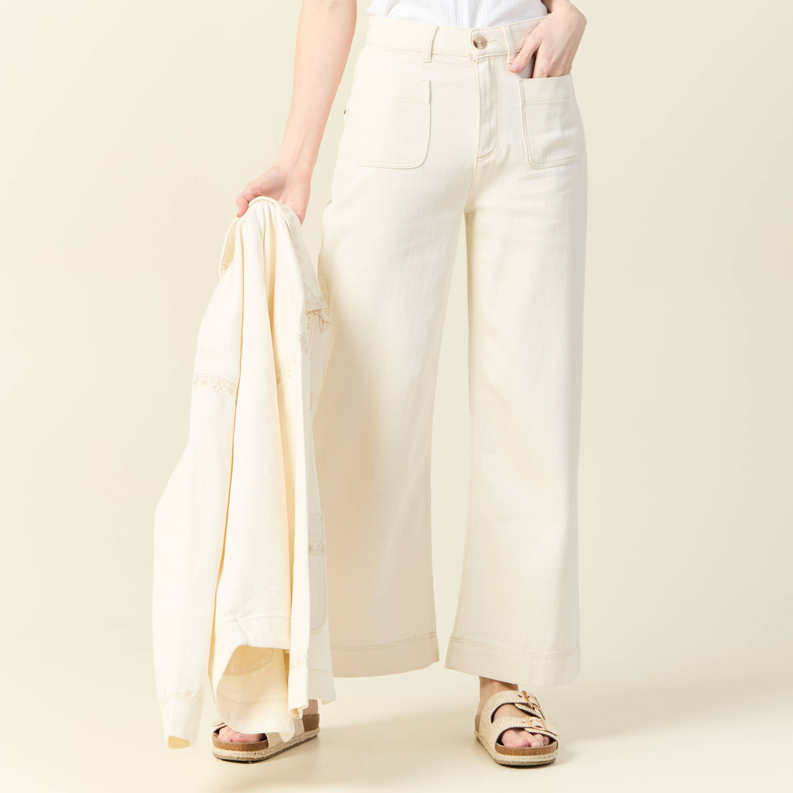 pantalon large denim blanc femme Pantalon large denim blanc femme