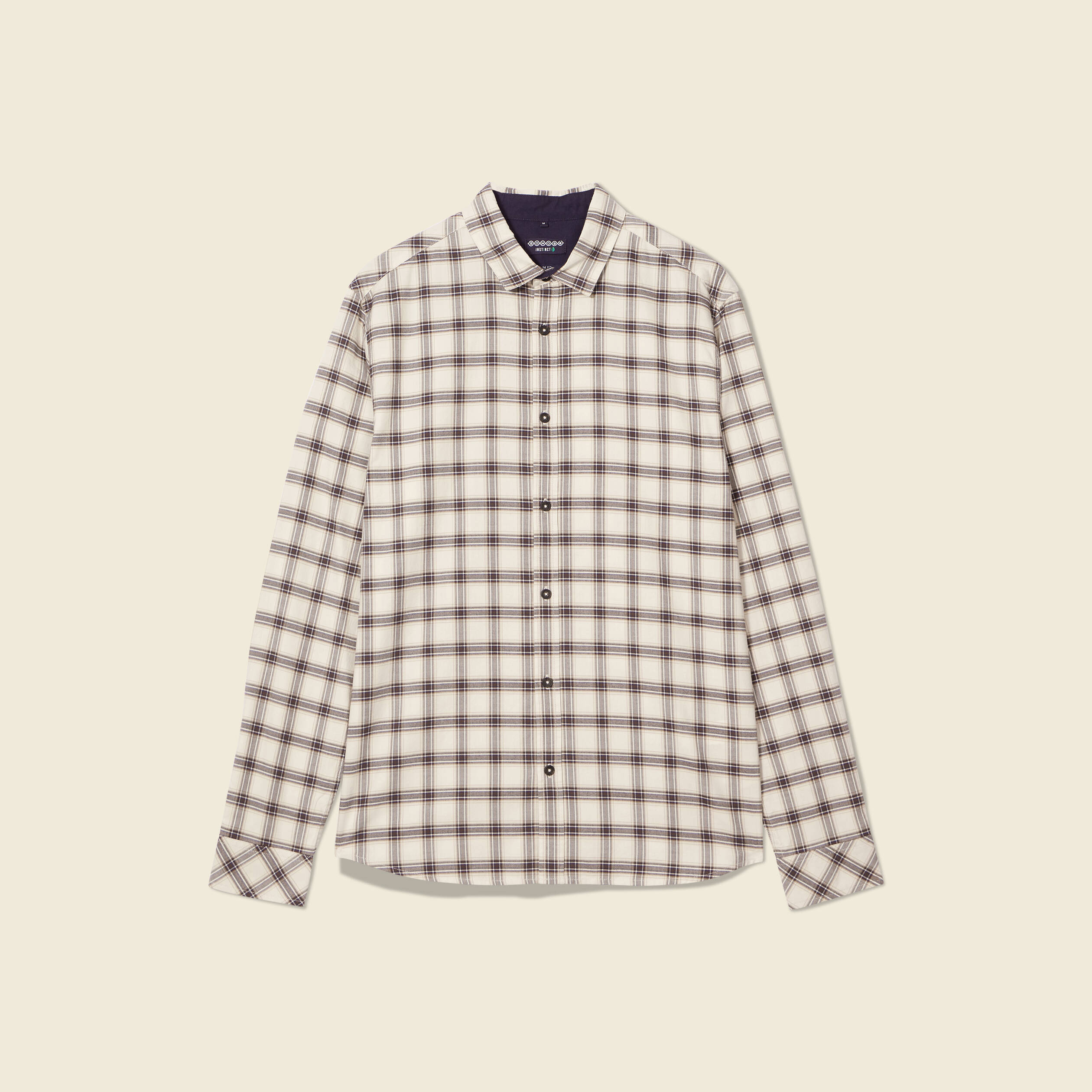 Chemise &agrave; carreaux en coton ecru homme