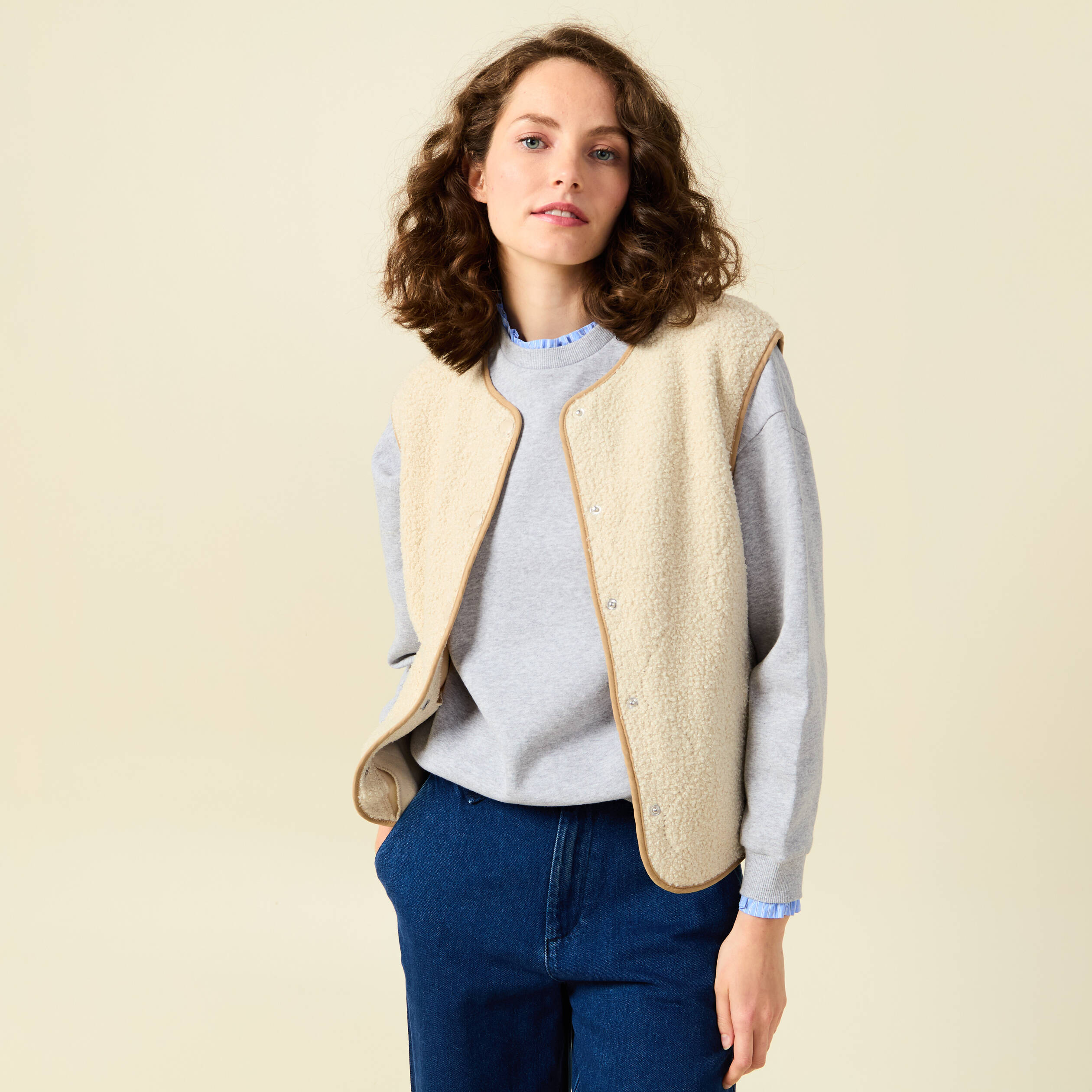 Gilet eco responsable ecru femme Bonobo