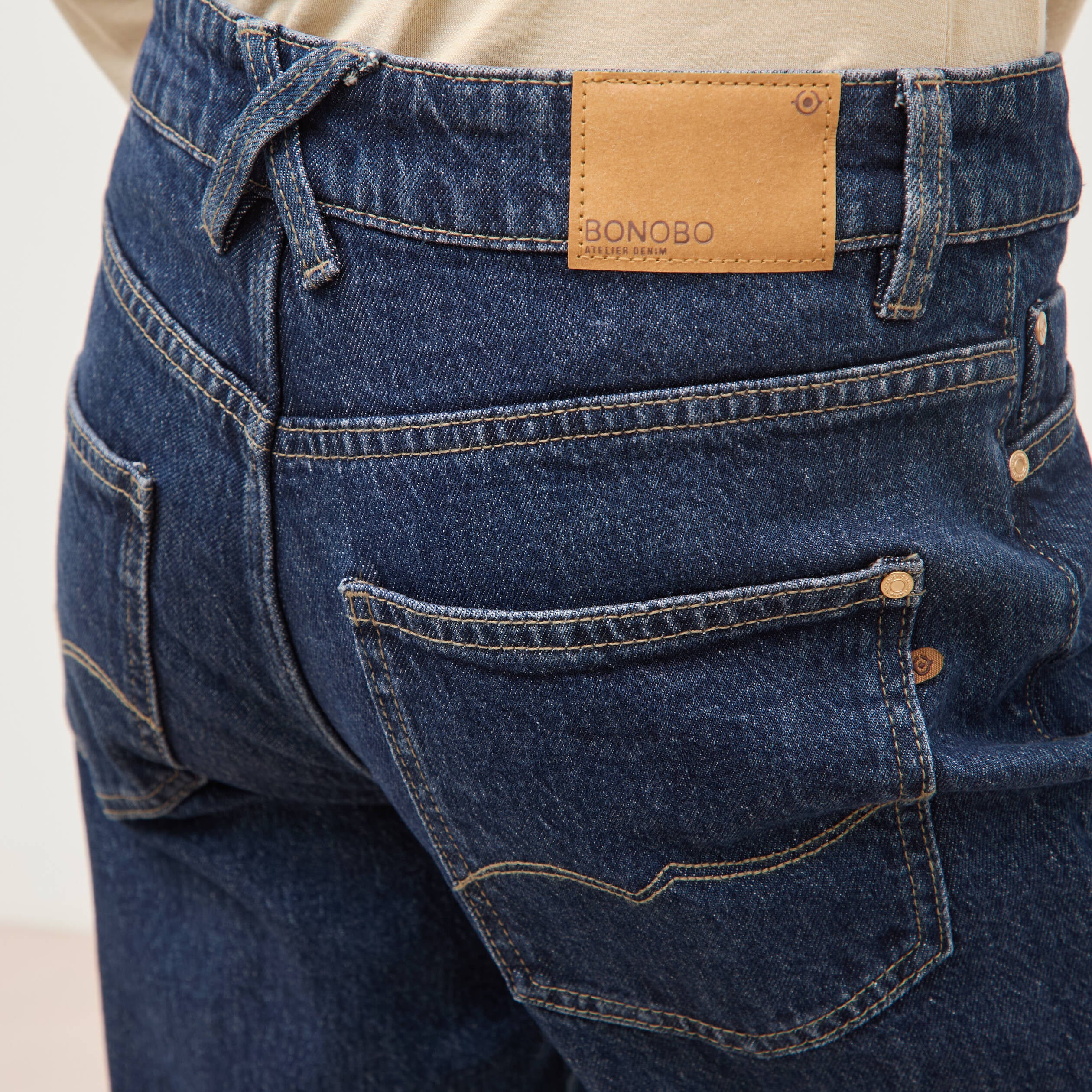 Jeans straight 7/8&egrave;me taille haute denim brut femme