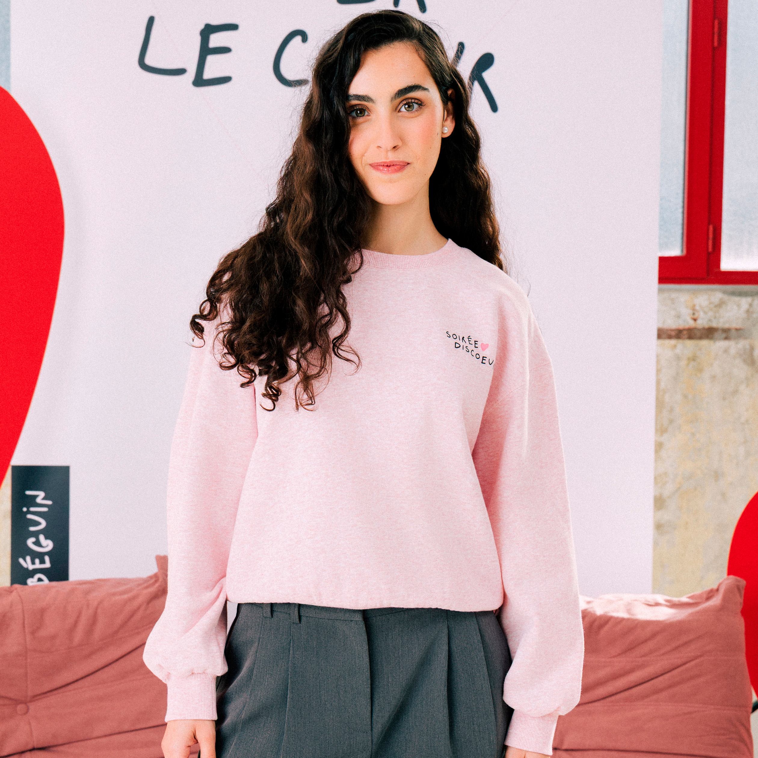 Sweat Atelier Beguin x Bonobo rose poudr&eacute;e femme