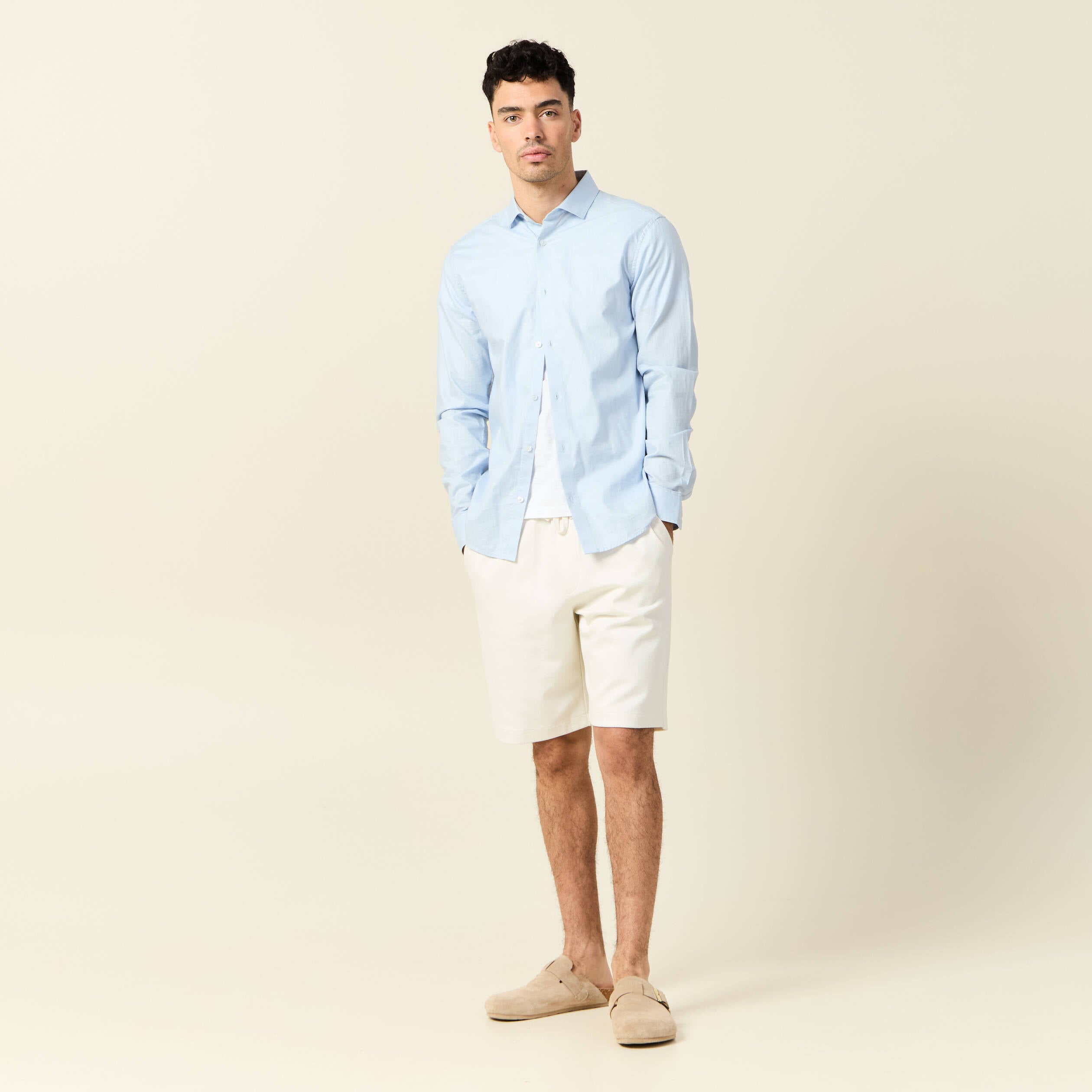 Bermuda droit &eacute;lastiqu&eacute; ecru homme