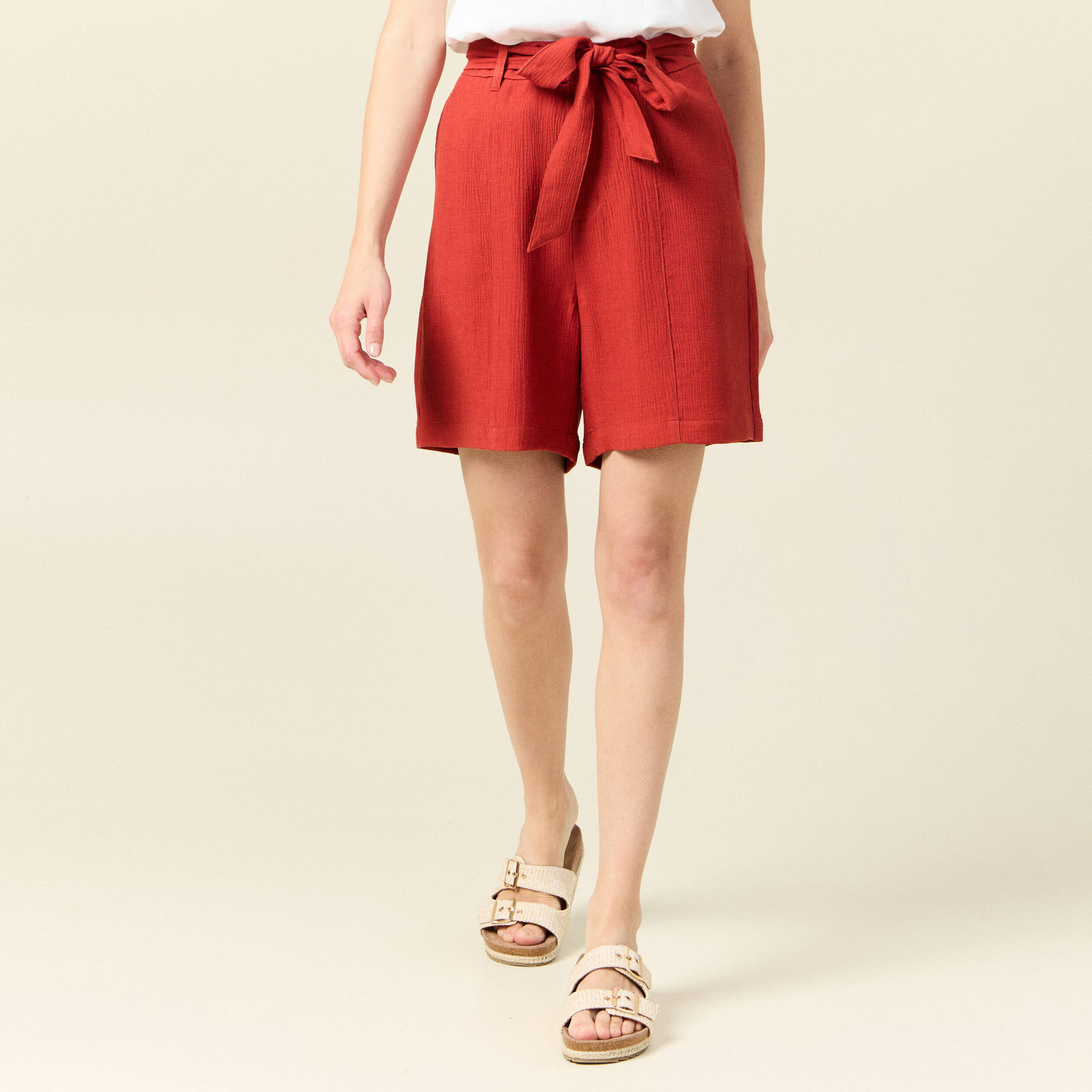 short large taille haute rouge fonce femme Short large taille haute rouge foncé femme